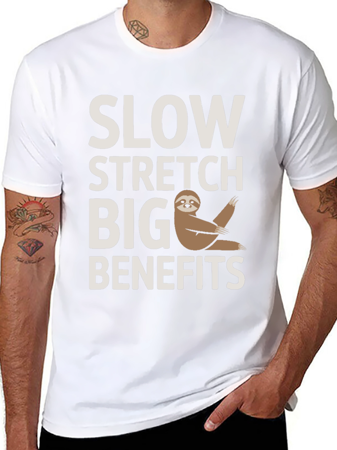 Black Funny Sloth Yoga T-Shirt - Slow Stretch Big Benefits view 8