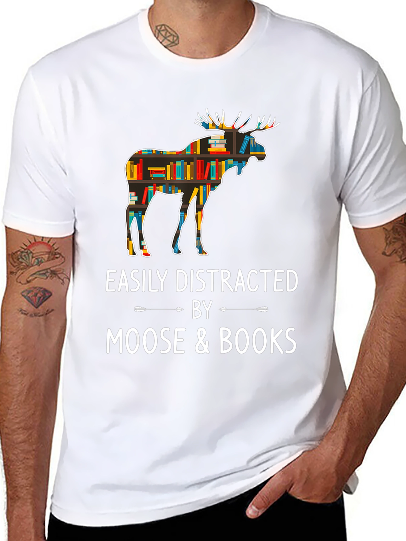 Black Easily Distracted by Moose and Books T-Shirt view 8