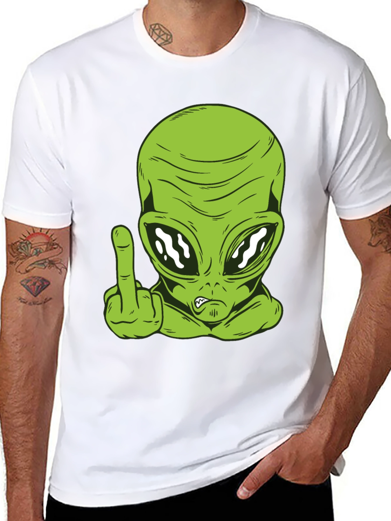 Black Alien Middle Finger Graphic T-Shirt - Black view 8