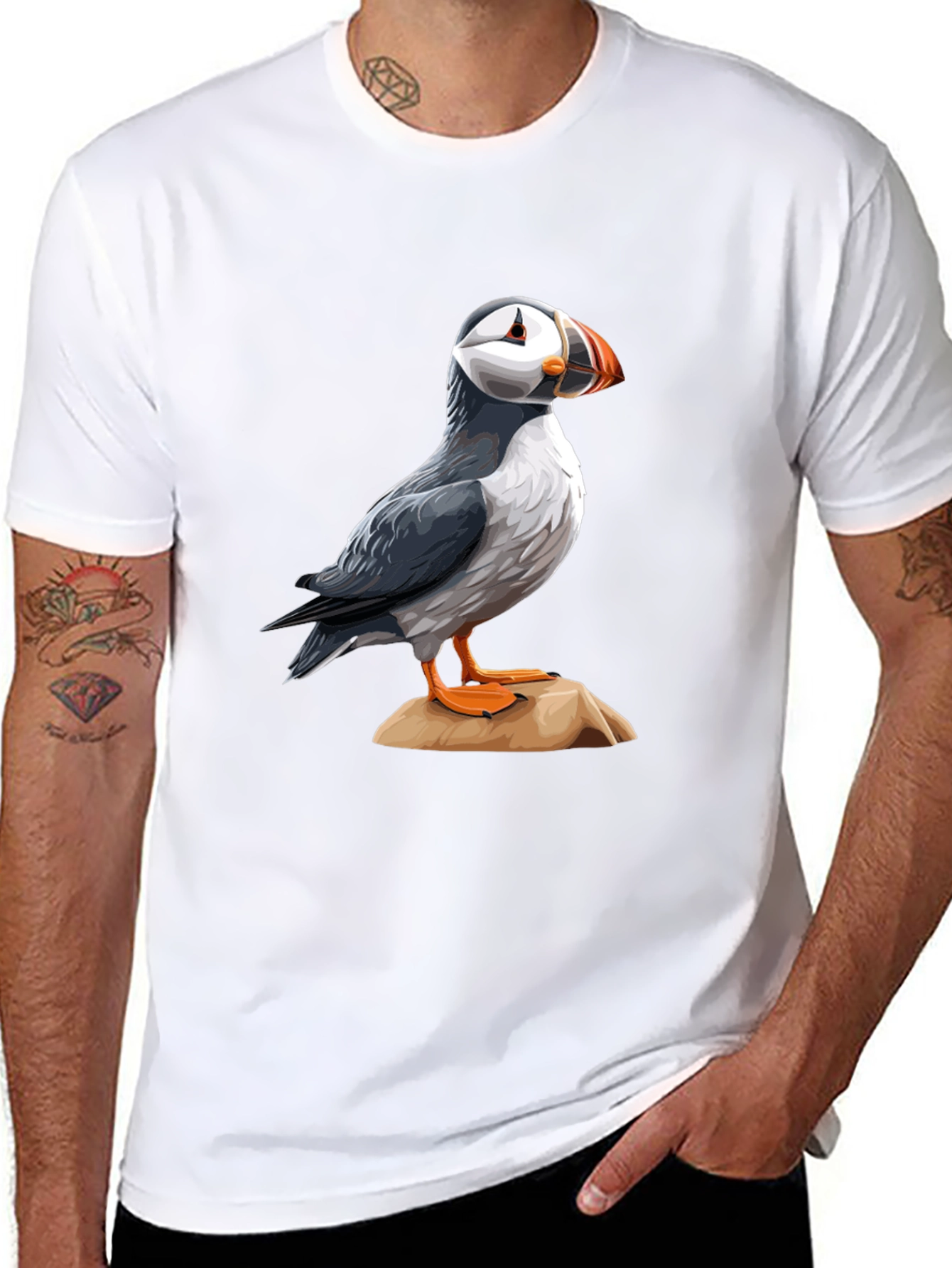 Black Puffin Bird Graphic T-Shirt - Black Casual Tee view 8