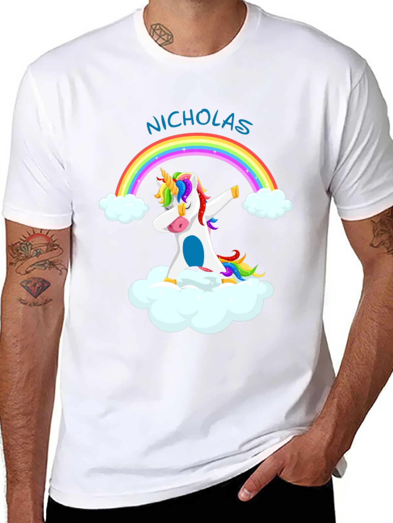 Black Nicholas Unicorn Dab Rainbow T-Shirt view 8