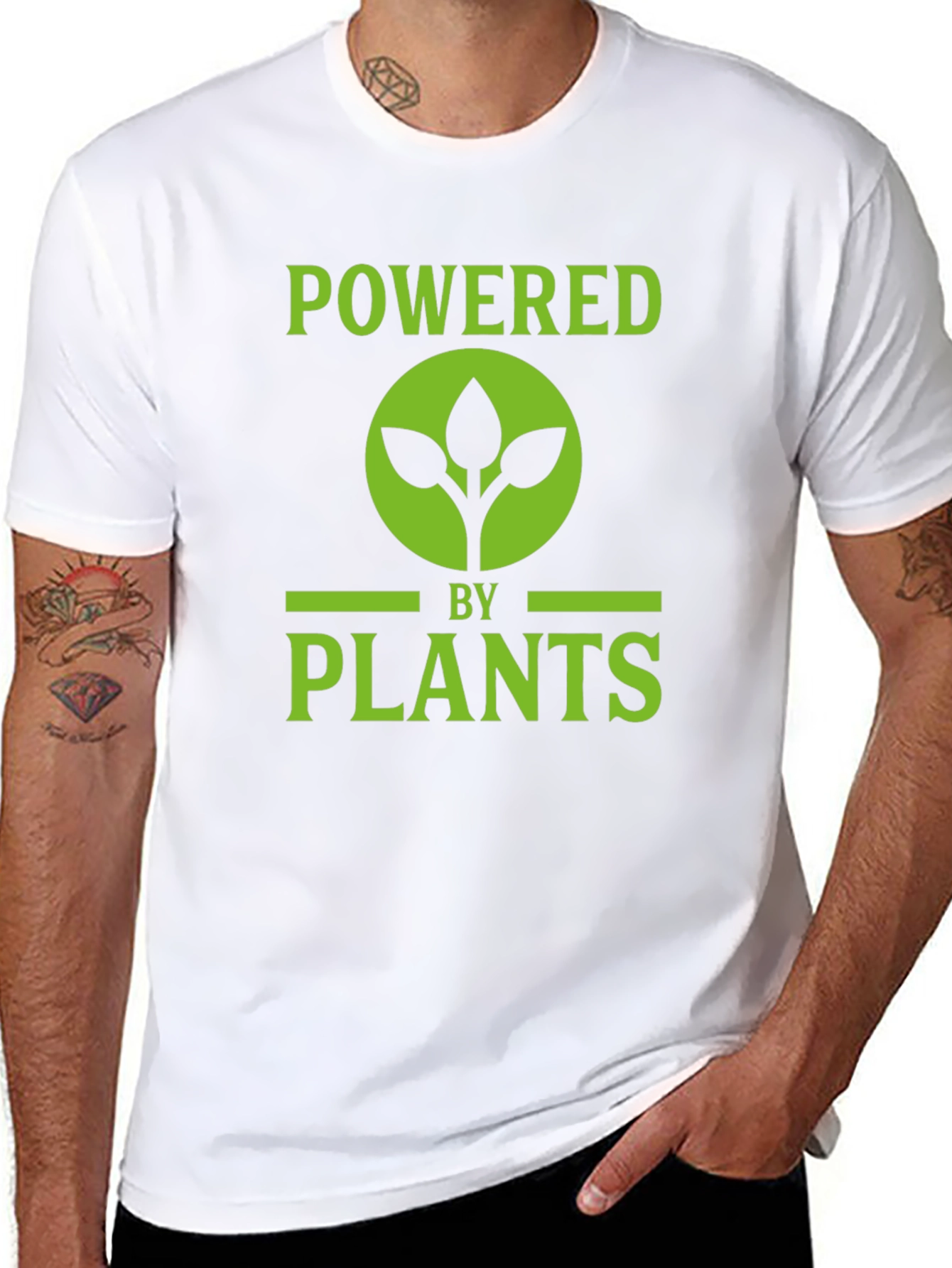 Black Powered by Plants Graphic Tee - Vegan Lifestyle view 8