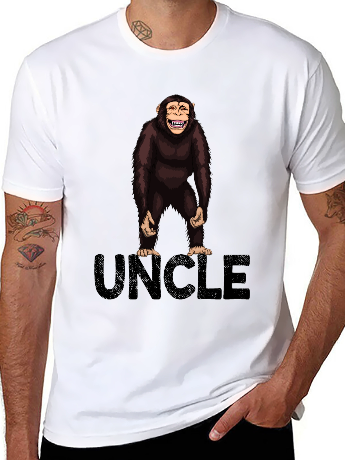 Black Uncle Monkey Graphic T-Shirt -  Black Cotton Tee view 8