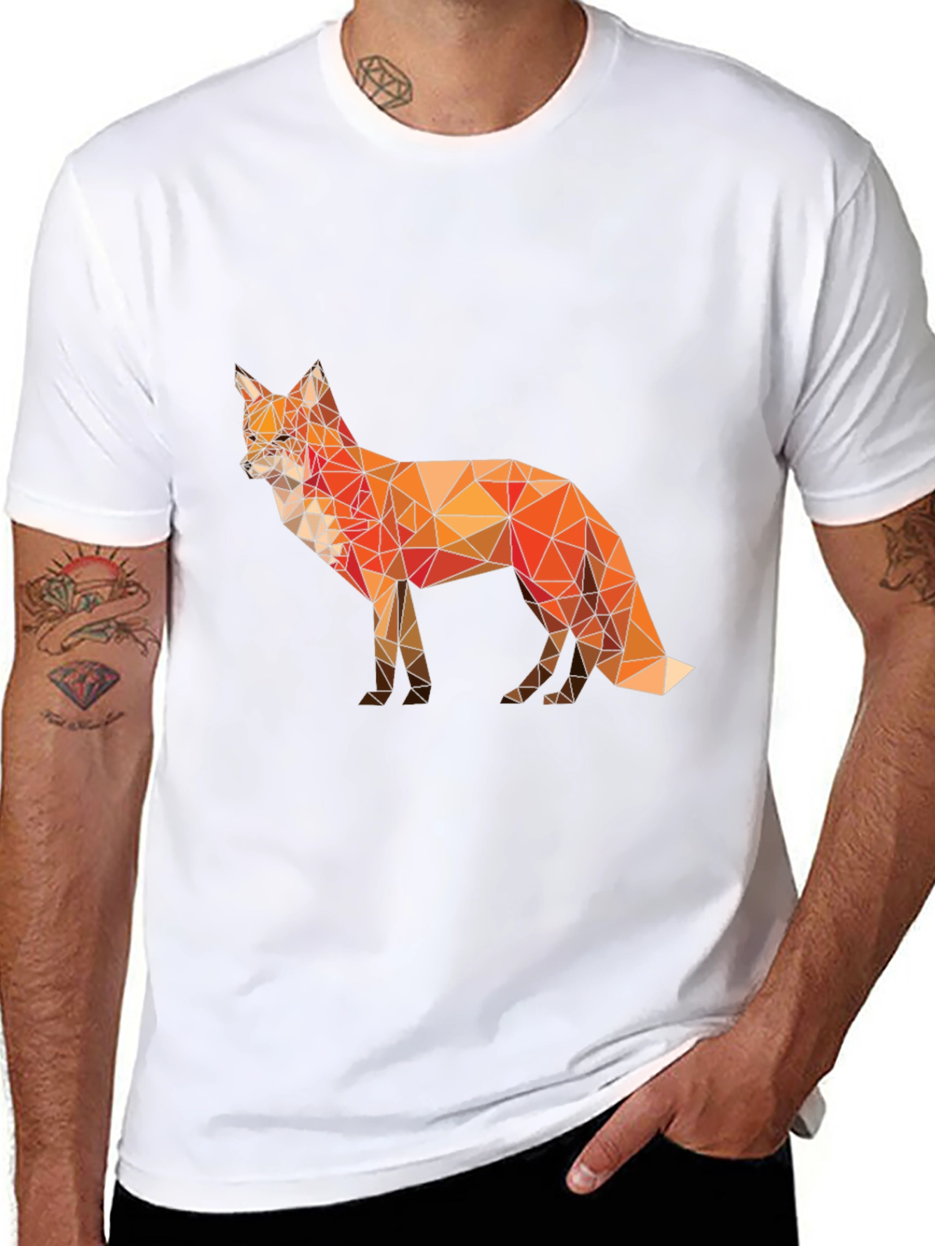 Black Geometric Fox Graphic T-Shirt - Modern Poly Art Tee view 8