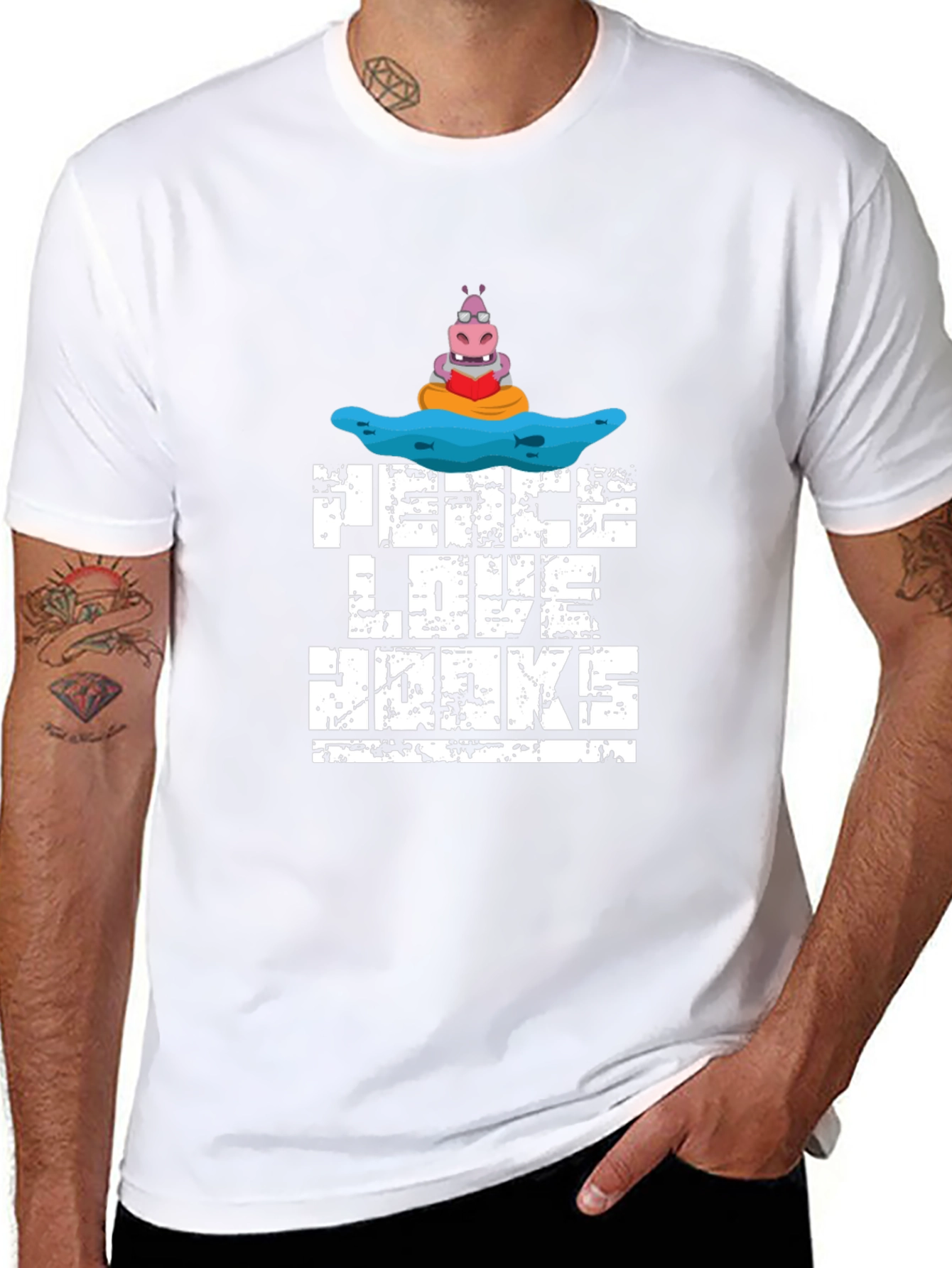 Black Peace Love Hippos T-Shirt view 8