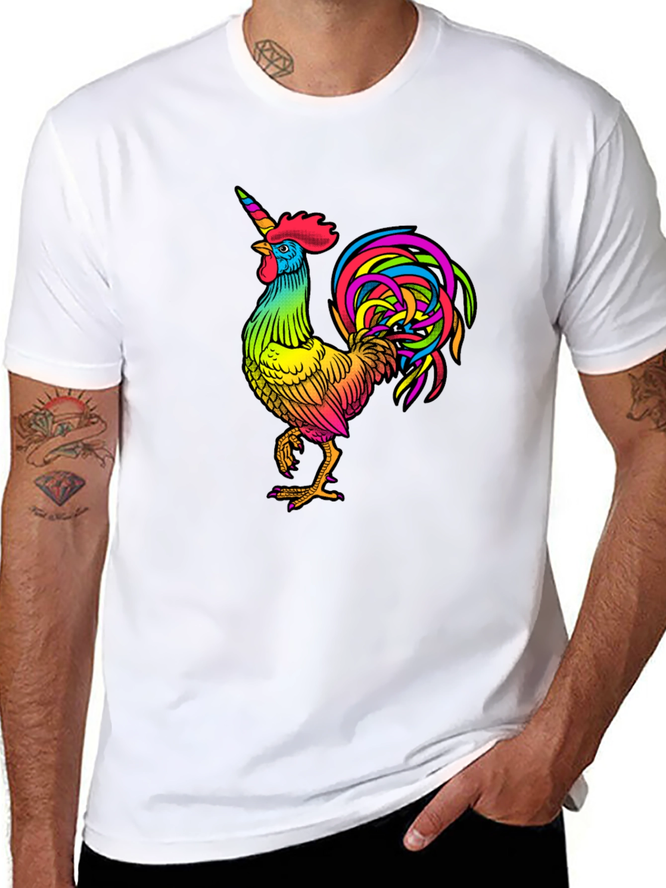 Black Rainbow Unicorn Rooster Graphic Tee view 8