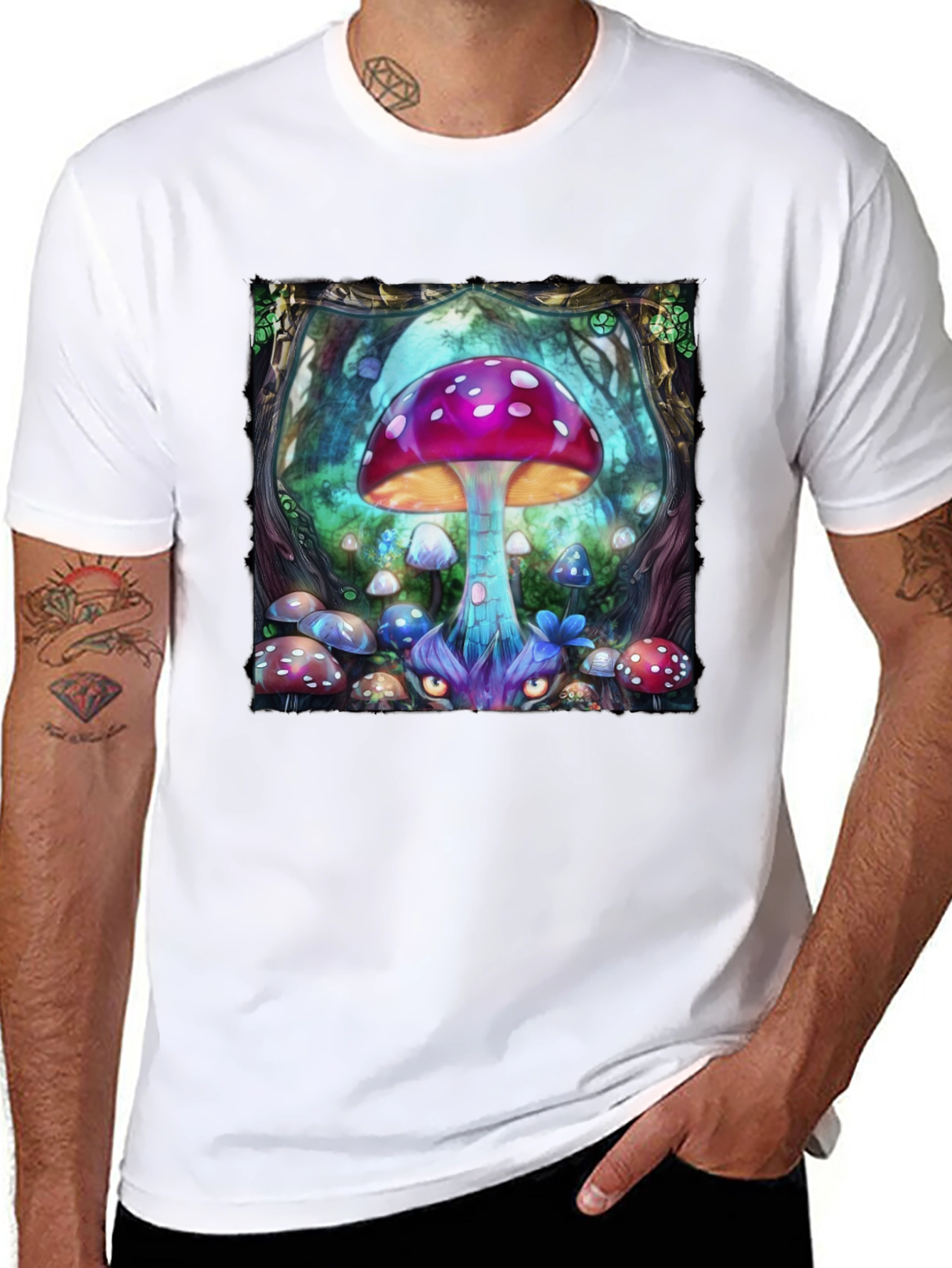 Black Mushroom Fantasy Graphic Tee view 8