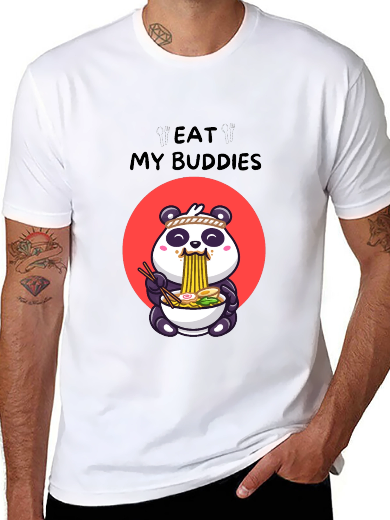 Black Eat My Buddies Panda Ramen T-Shirt view 8