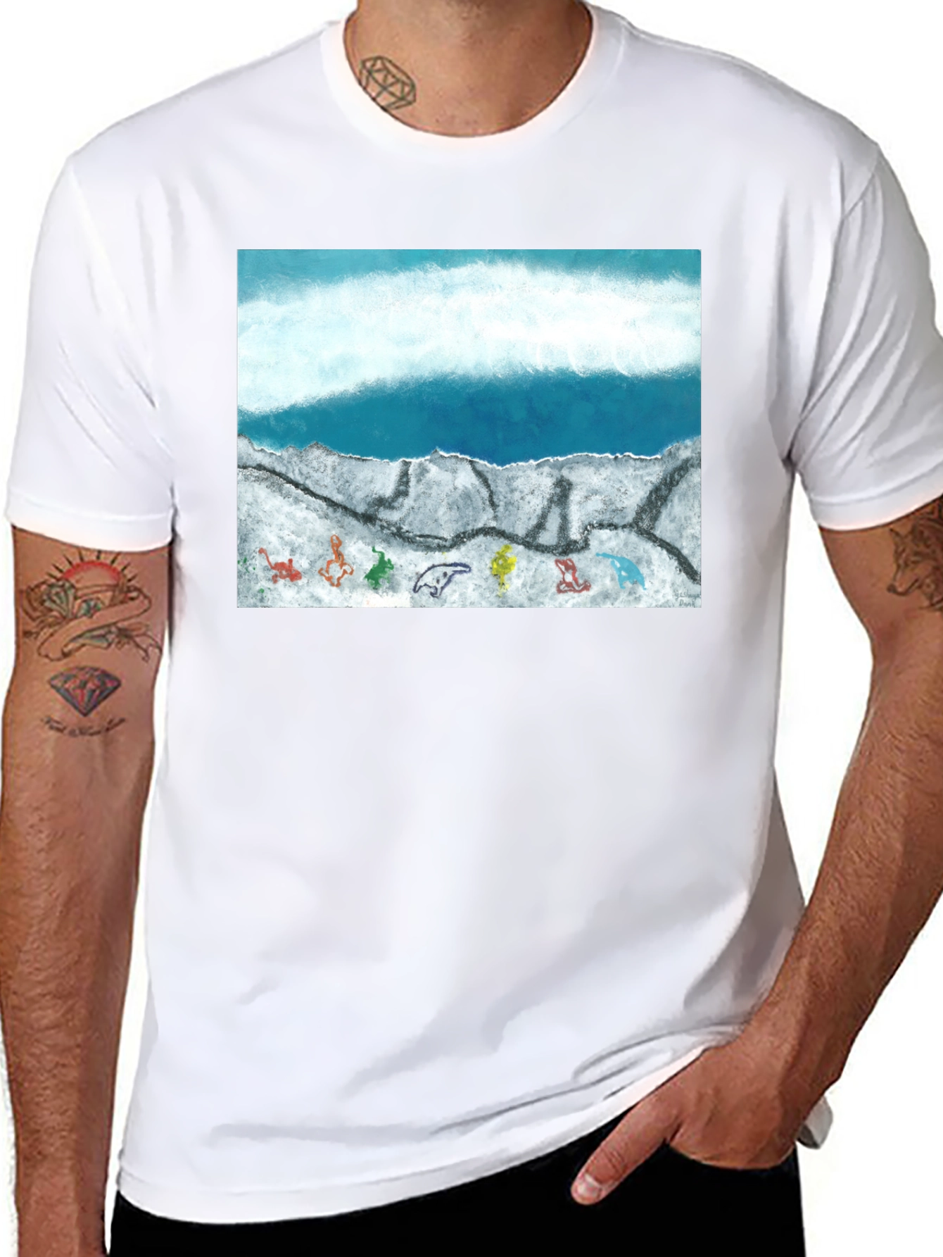 Ocean Scene Graphic Print Black T-Shirt - 8