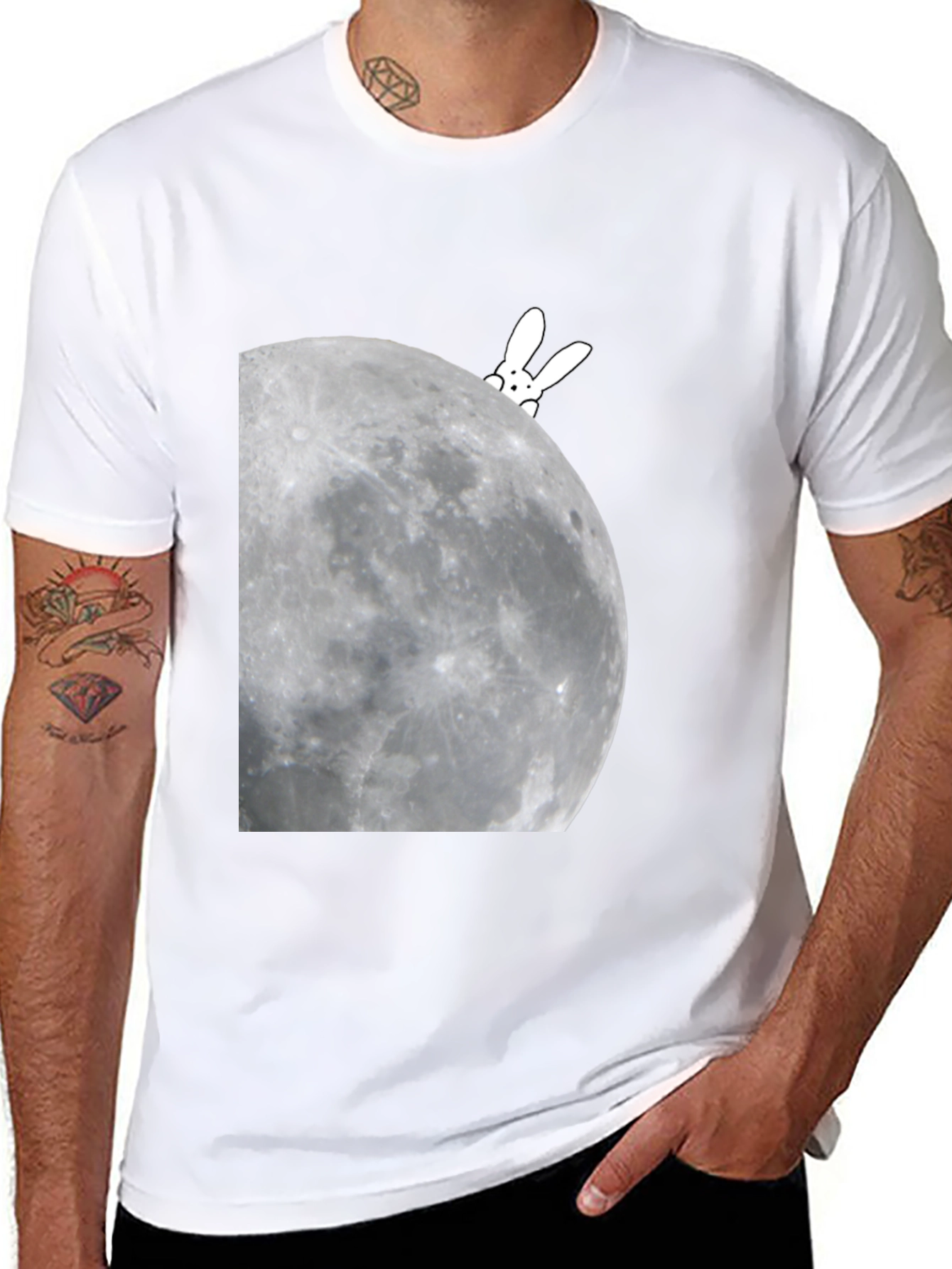 Black Bunny on the Moon Graphic Tee view 8
