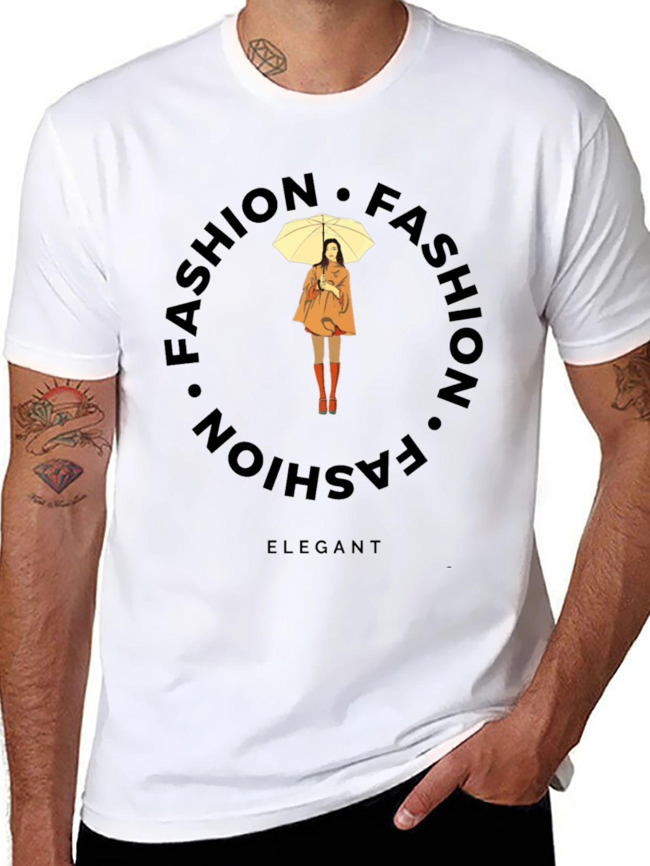 Black Elegant Fashion Tee - Stylish Round Design view 8
