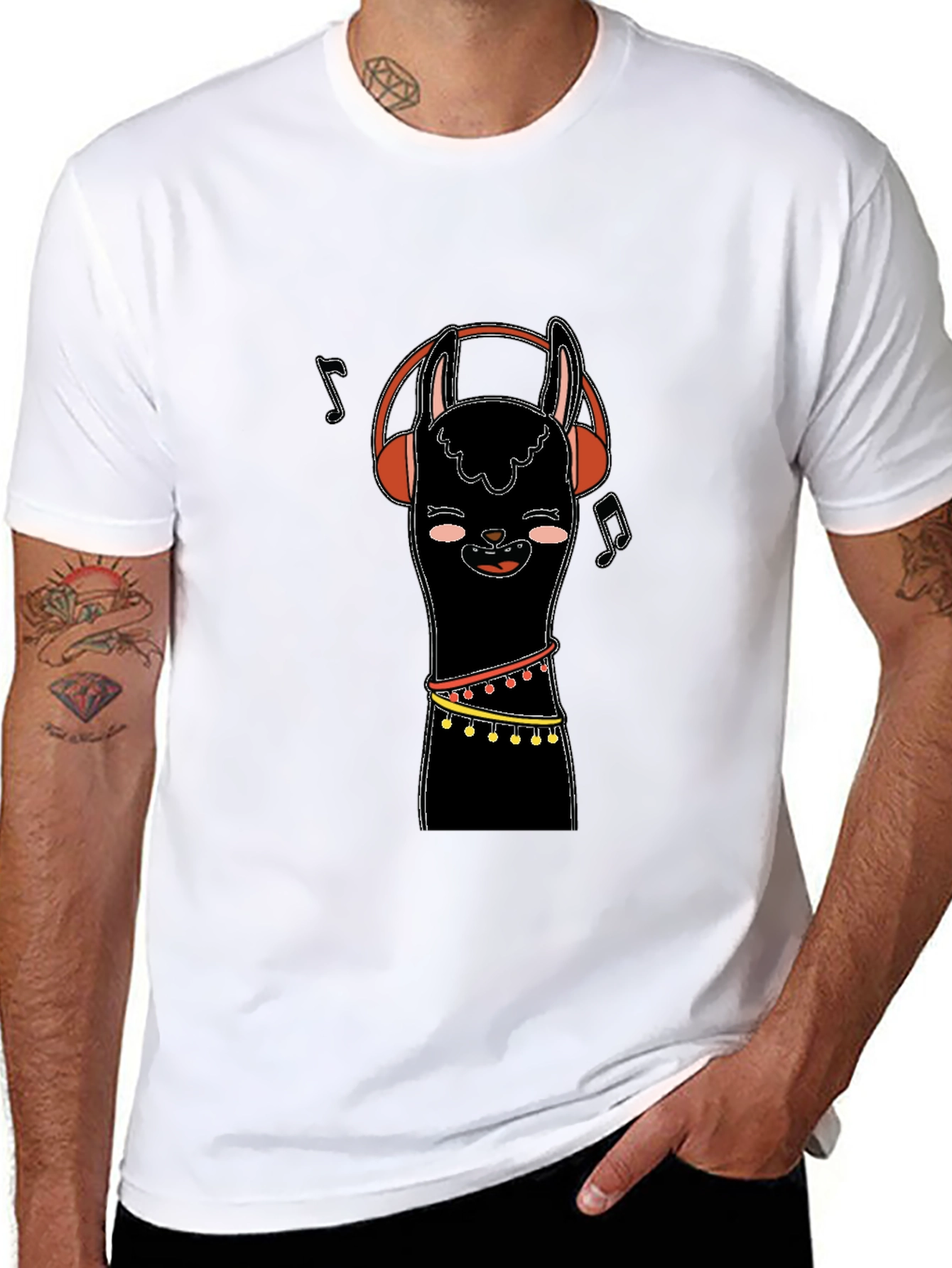 Black Llama Headphones Black Graphic Tee view 8