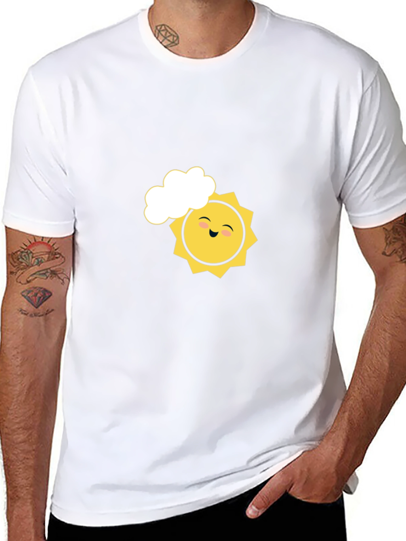 Black Smiling Sun Graphic Tee - Black Cotton Comfort view 8