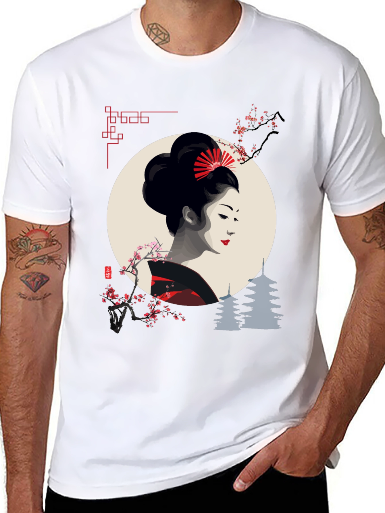 Black Geisha Graphic Print Black T-Shirt view 8