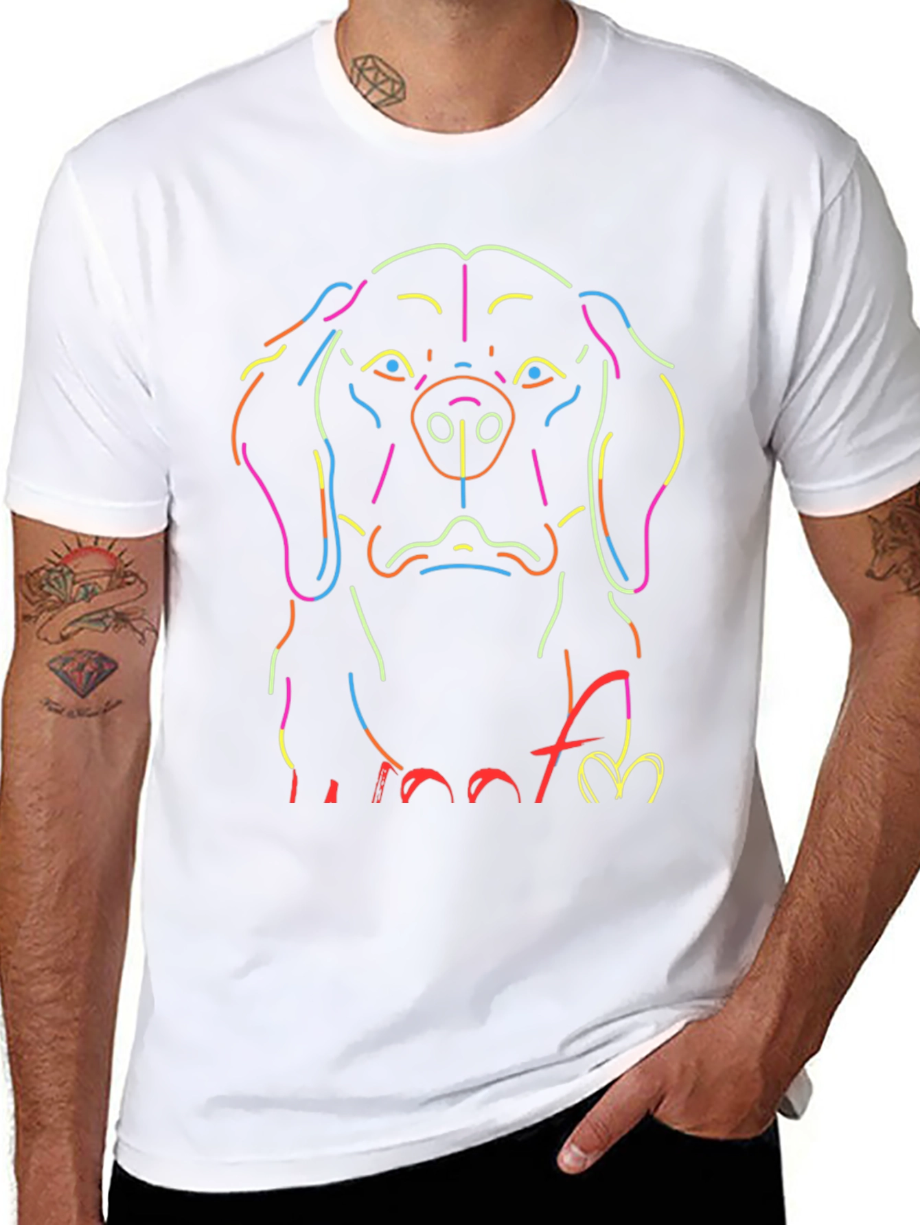 Neon Dog Outline Graphic T-Shirt - Black - 8