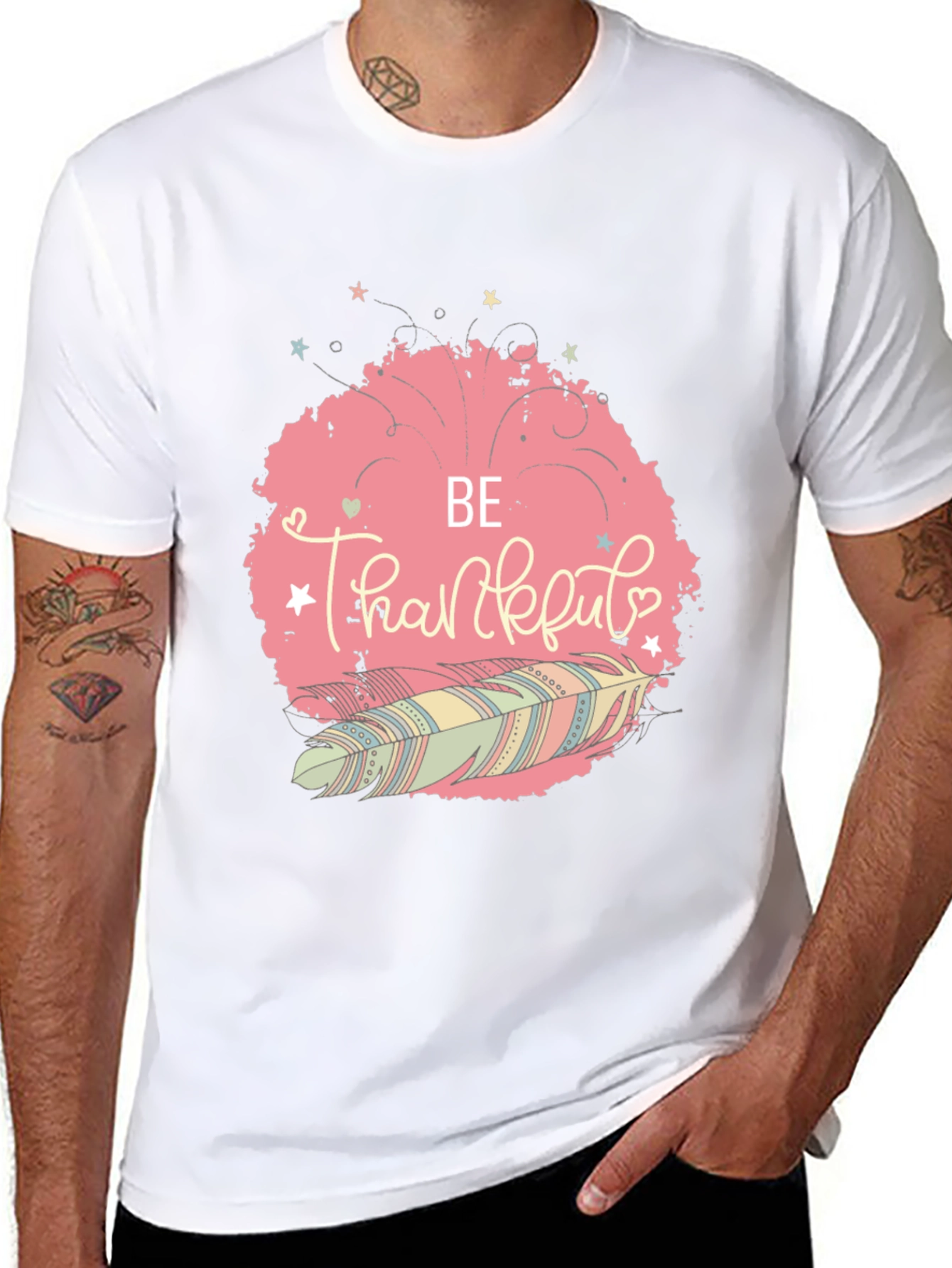 Black Be Thankful Feather Graphic Tee - Stylish Comfort view 8