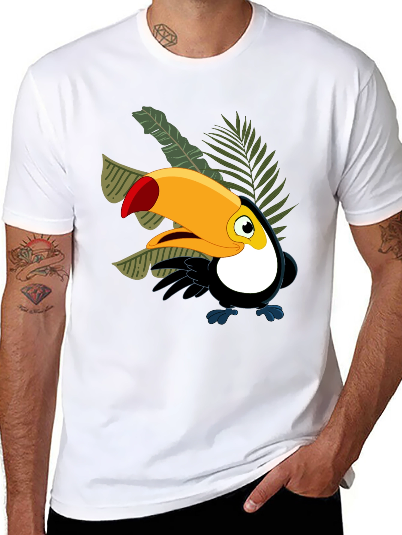 Black Cartoon Toucan Black T-Shirt view 8