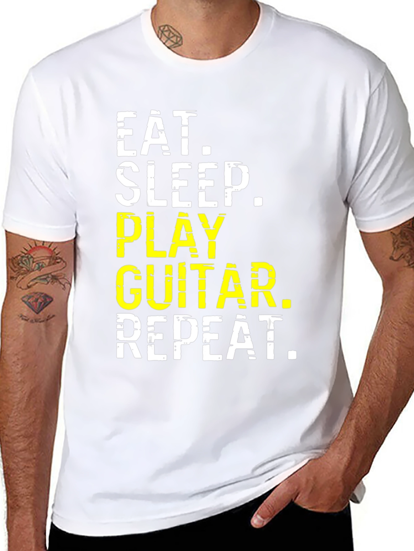 Black Eat Sleep Play Guitar Repeat Graphic Tee view 8