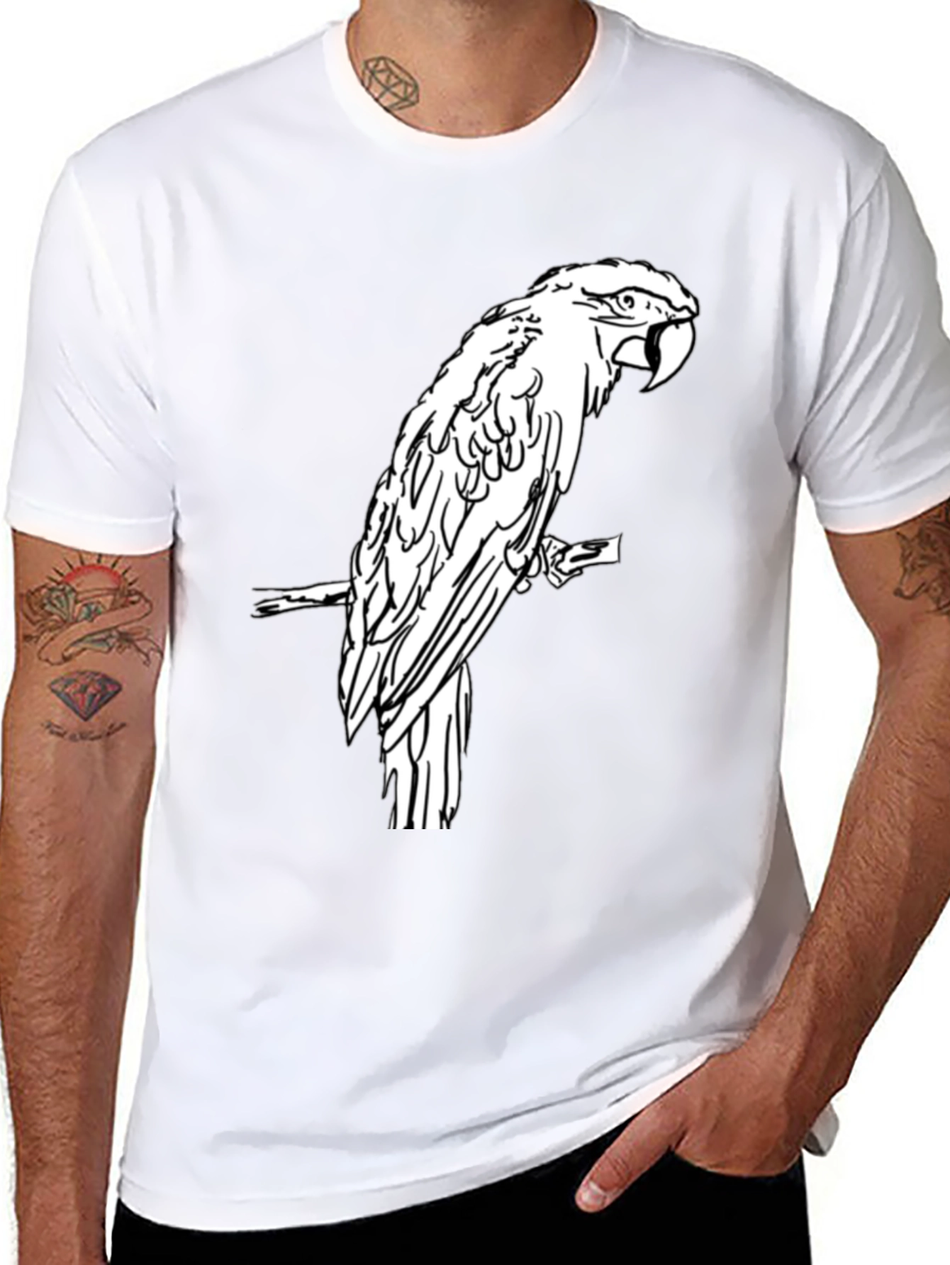 Black Black T-Shirt with White Parrot Graphic view 8