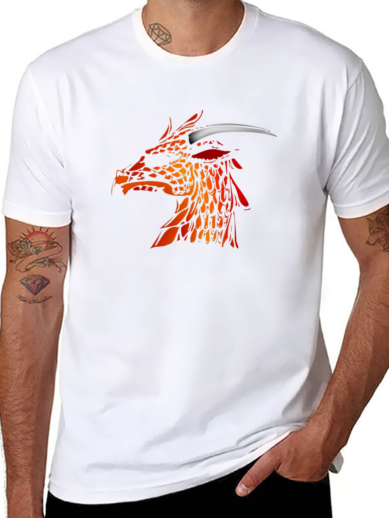 Black Fiery Dragon Graphic Tee - Black Cotton view 8