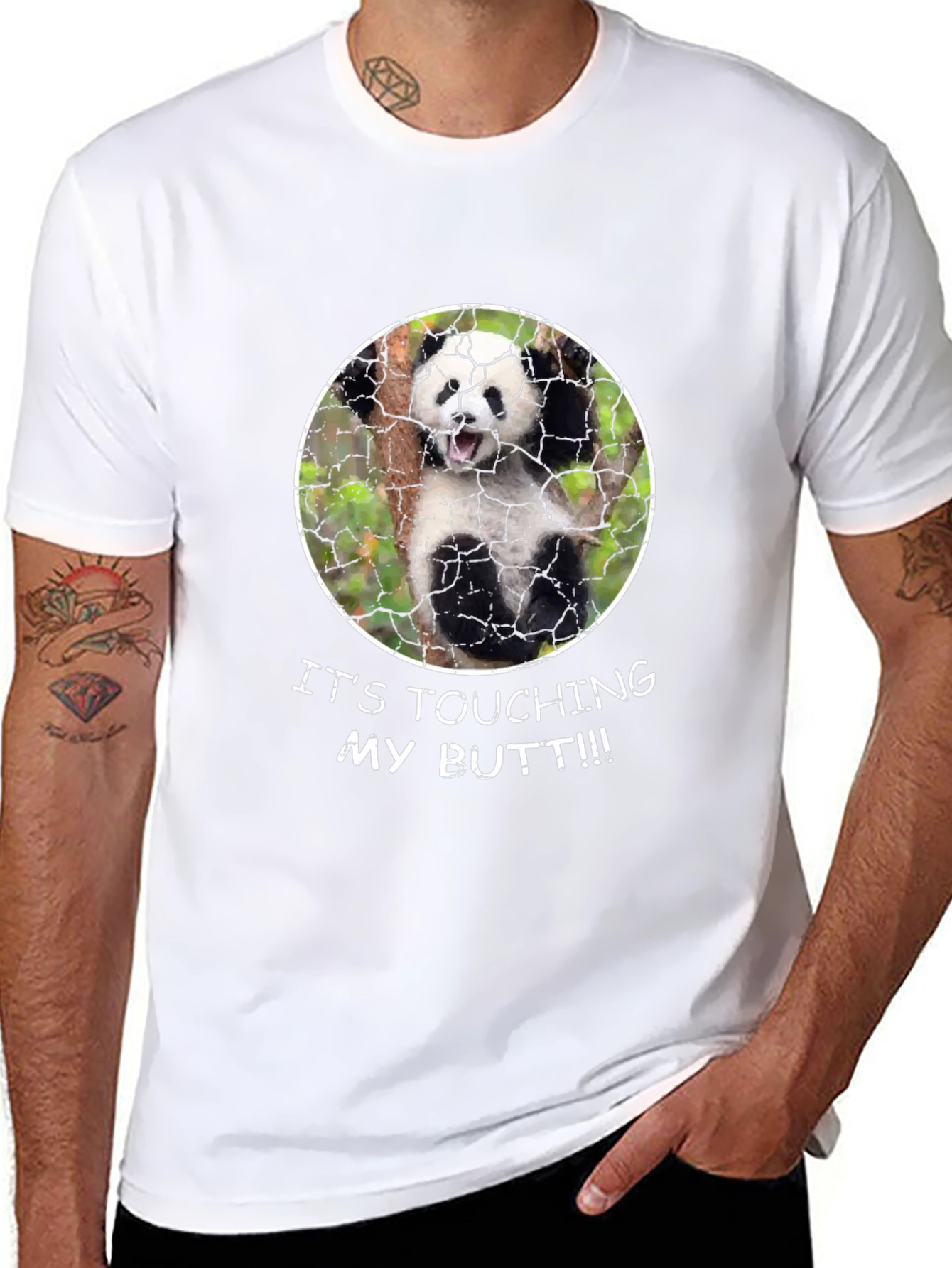Black Panda 'Touching My Butt' Graphic Tee - Novelty Humor Shirt view 8