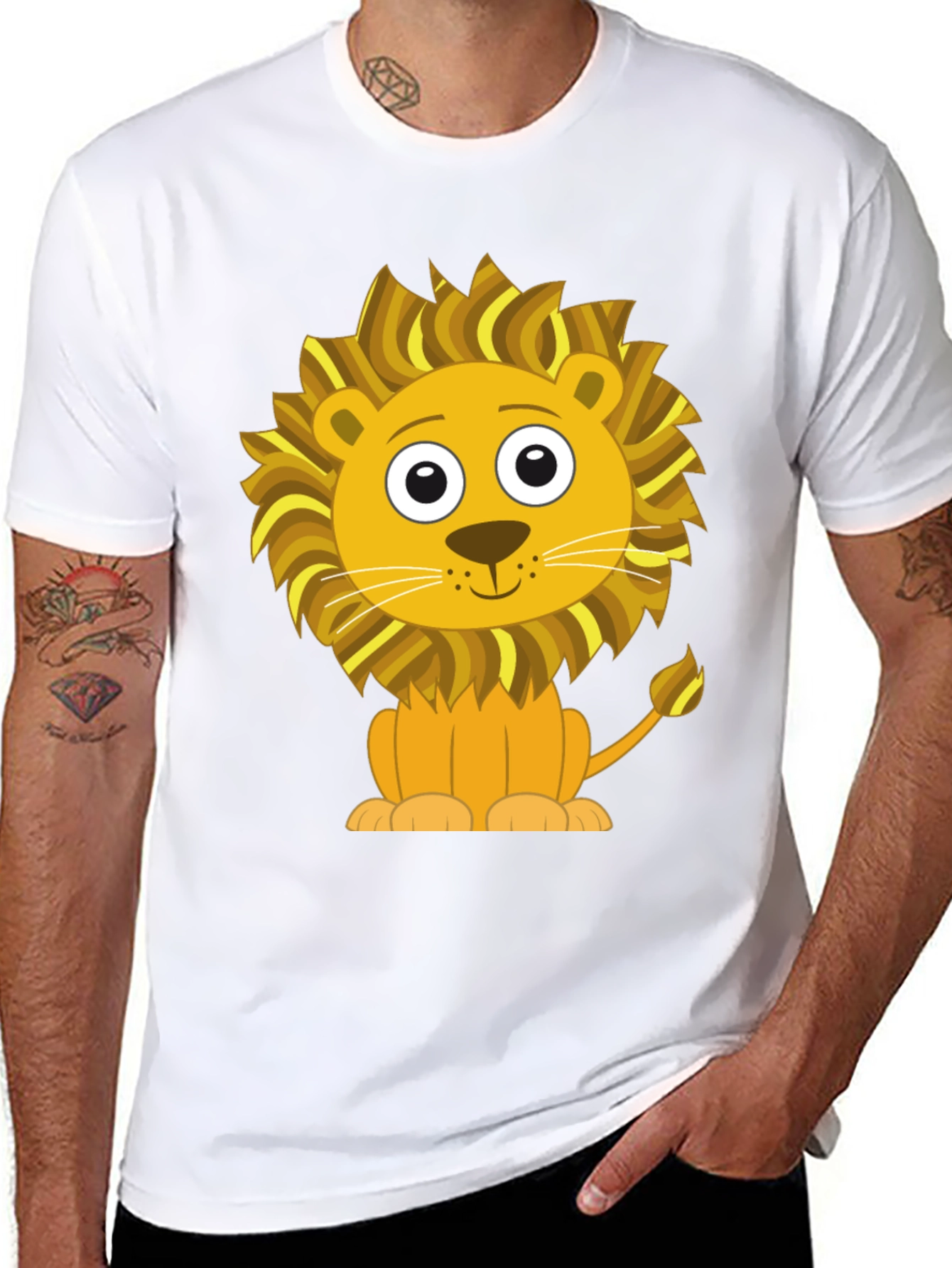 Black Cute Cartoon Lion Graphic T-Shirt - Black Cotton Tee view 8