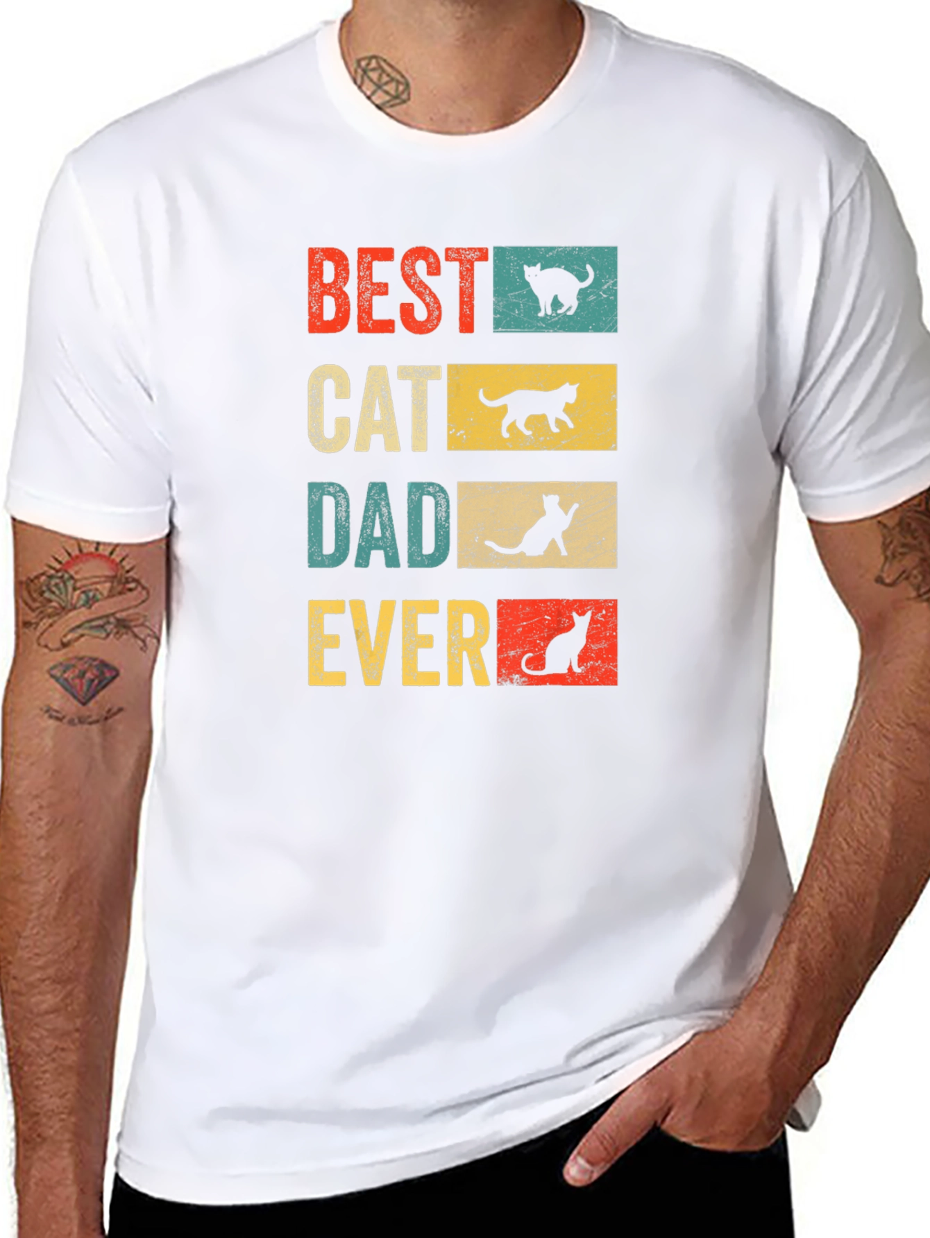 Black Best Cat Dad Ever T-Shirt - Vintage Design view 8