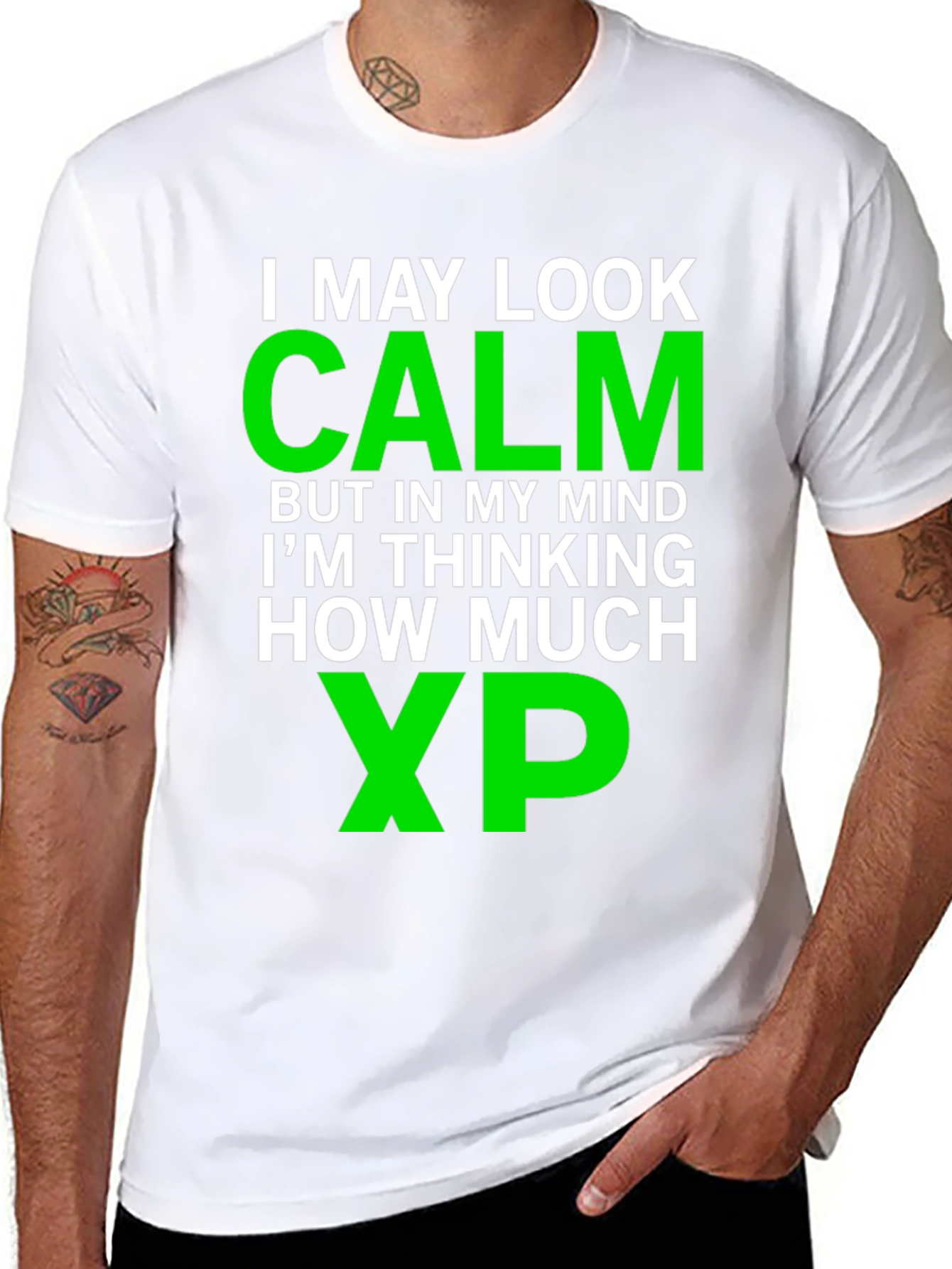 Black Calm Gamer T-Shirt - Thinking About XP! view 8