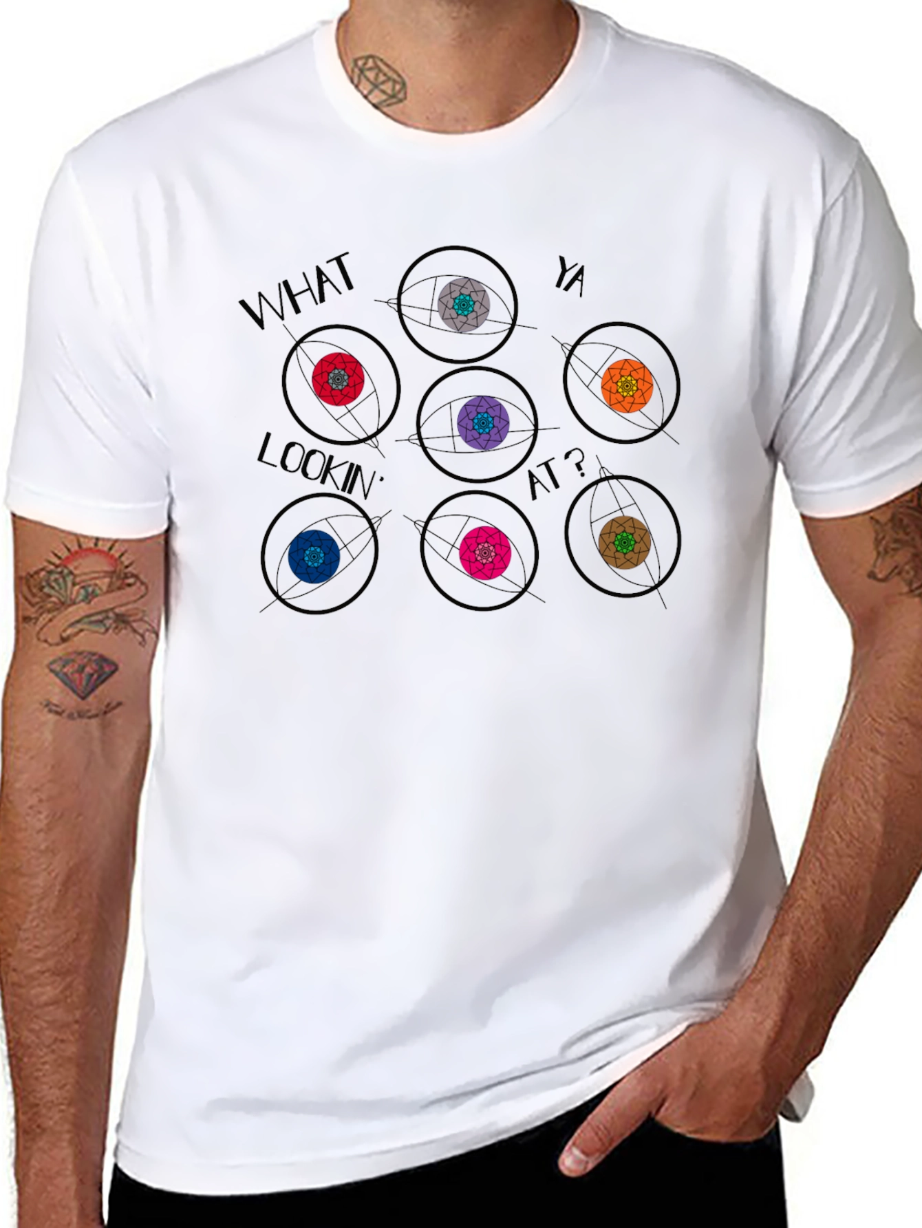 Black Colorful Eye Graphic Tee - What Ya Lookin' At? Shirt view 8