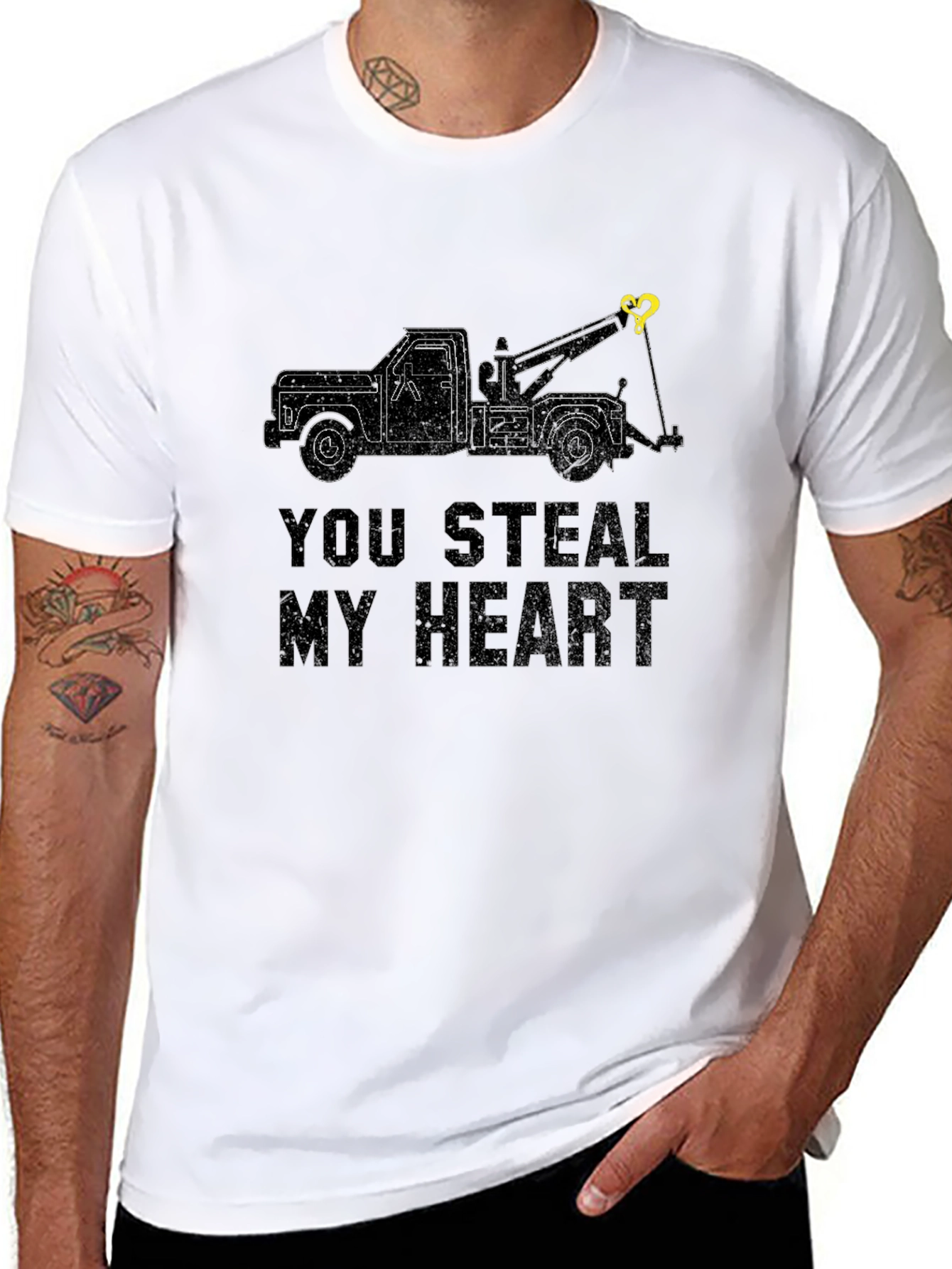 Black You Steal My Heart Tow Truck Graphic T-Shirt view 8