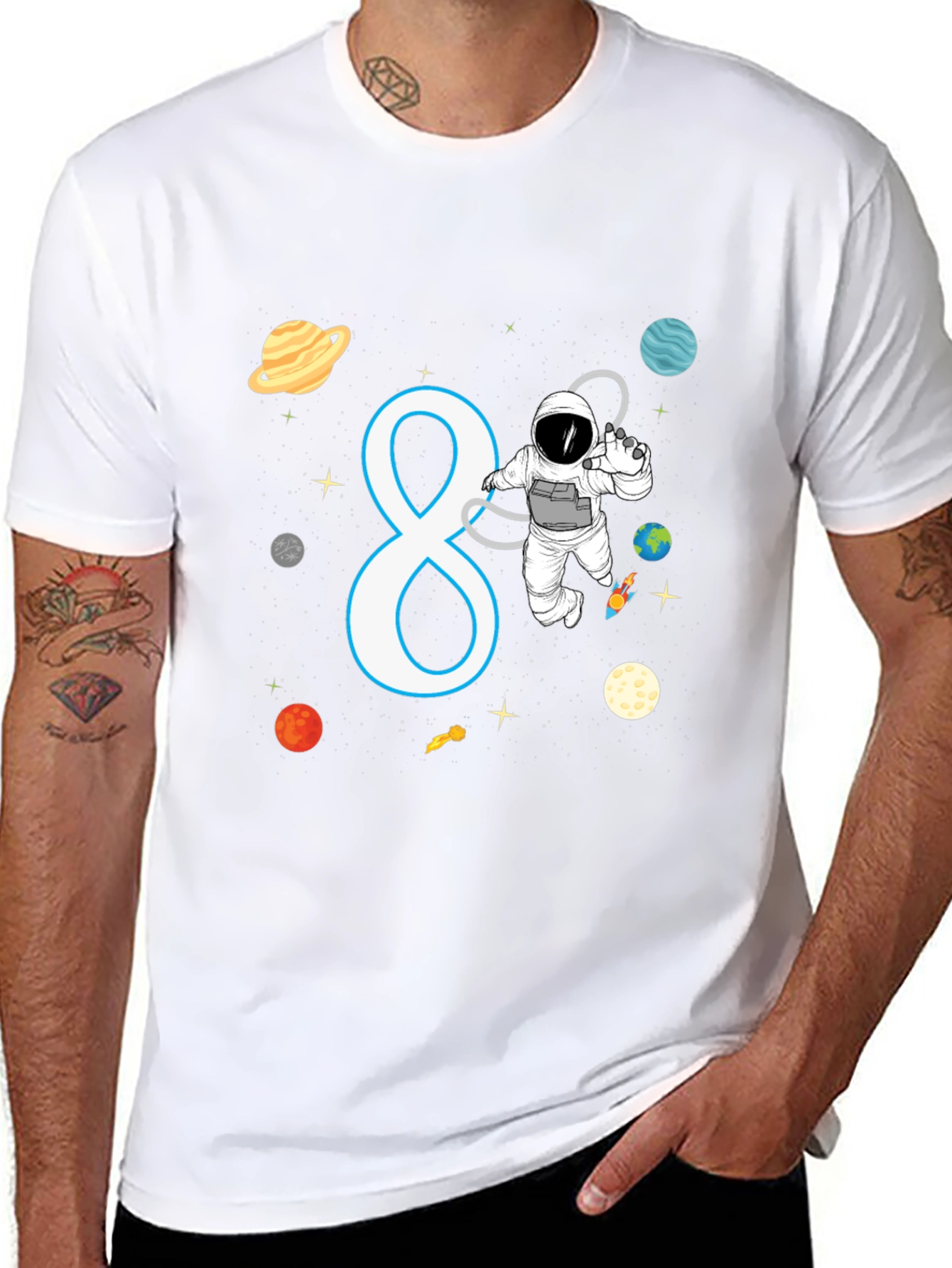 Black Astronaut 8th Birthday Kids T-Shirt view 8