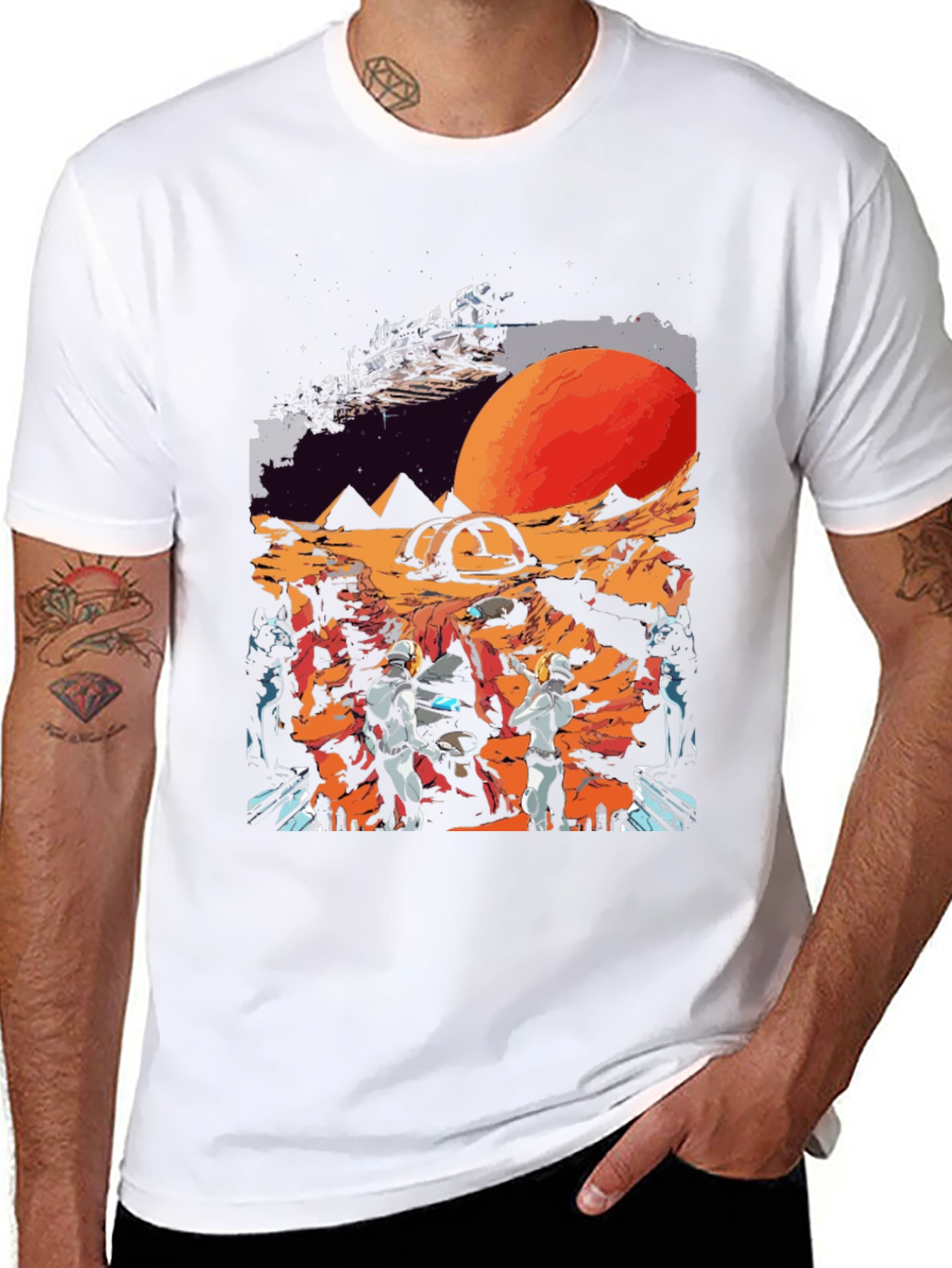Black Sci-Fi Planet Graphic T-Shirt view 8