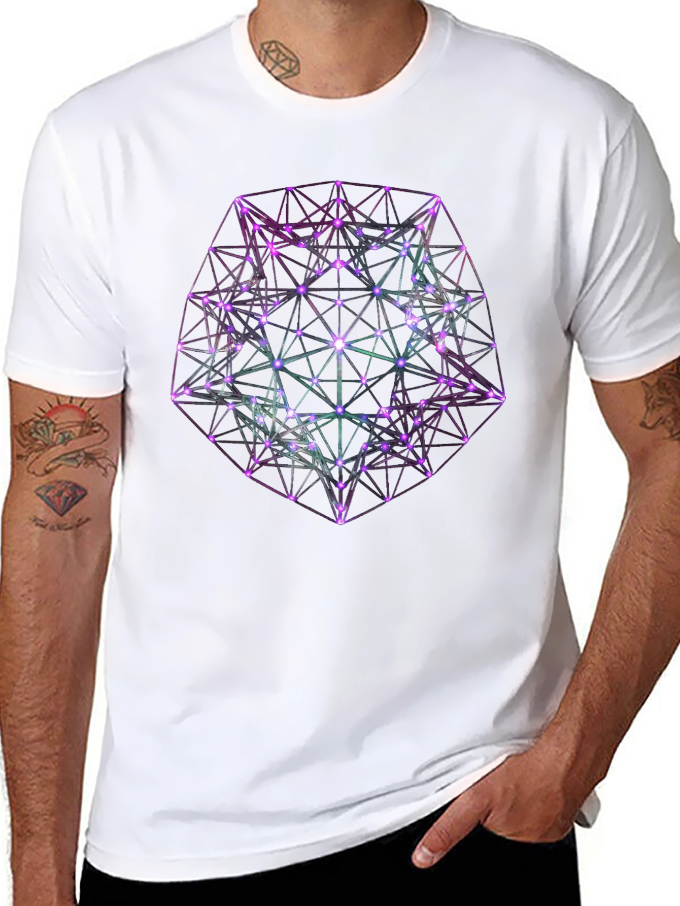 Black Geometric Neon Graphic Black T-Shirt view 8