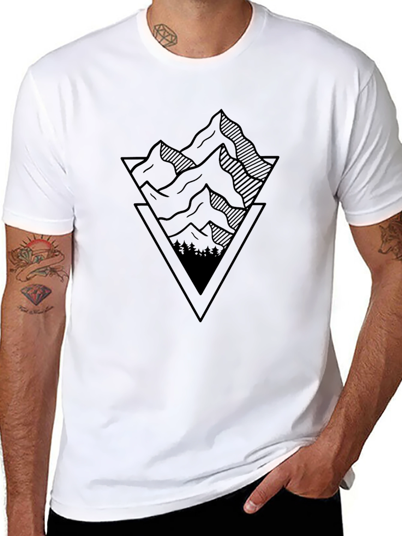 Black Geometric Mountain Graphic Tee - Black view 8