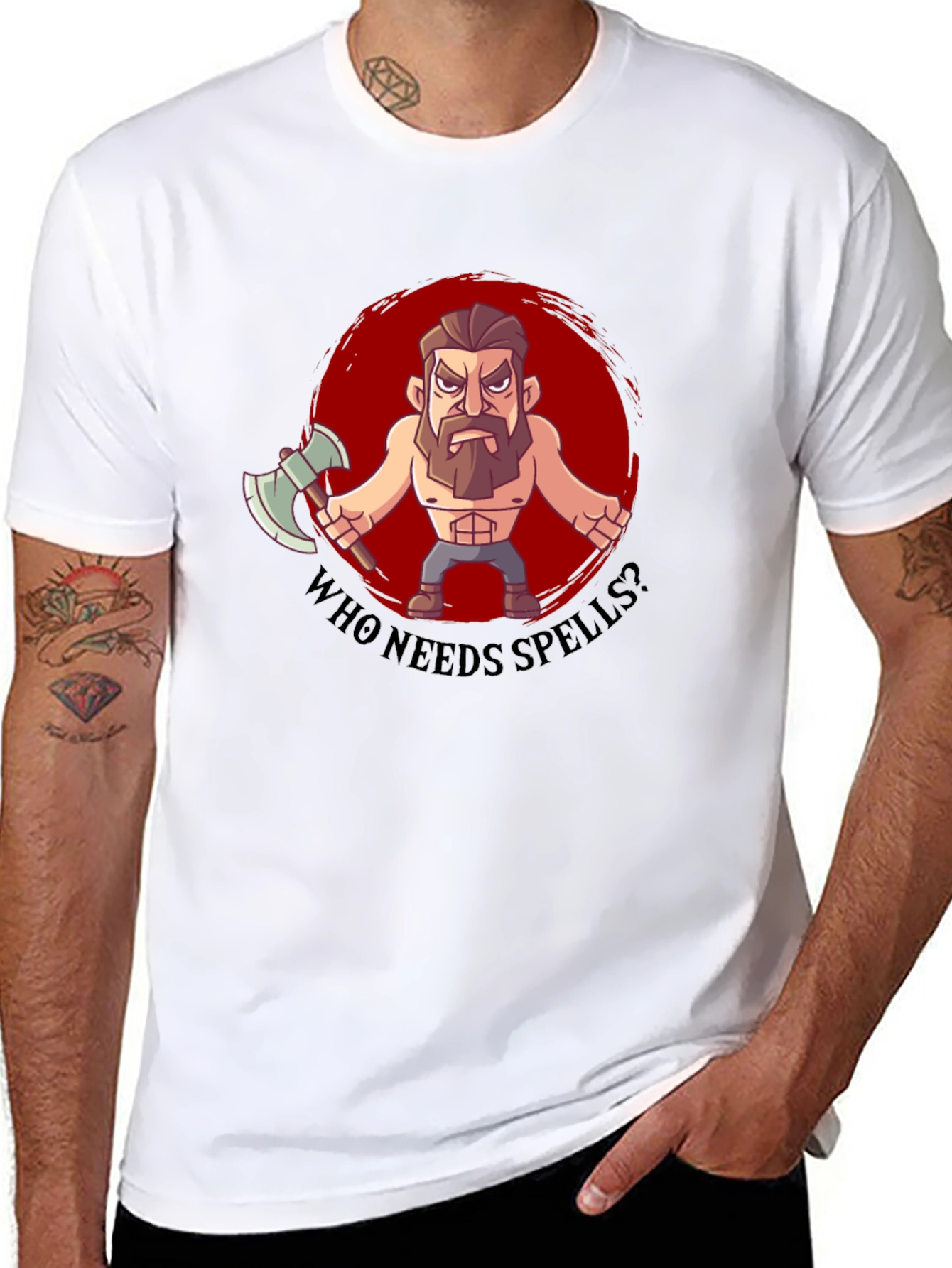 Black Barbarian Cartoon T-Shirt - Who Needs Spells? view 8