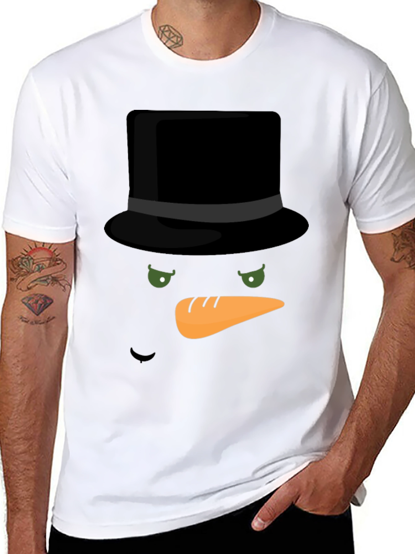 Black Snowman Face T-Shirt - Holiday Festive Apparel view 8