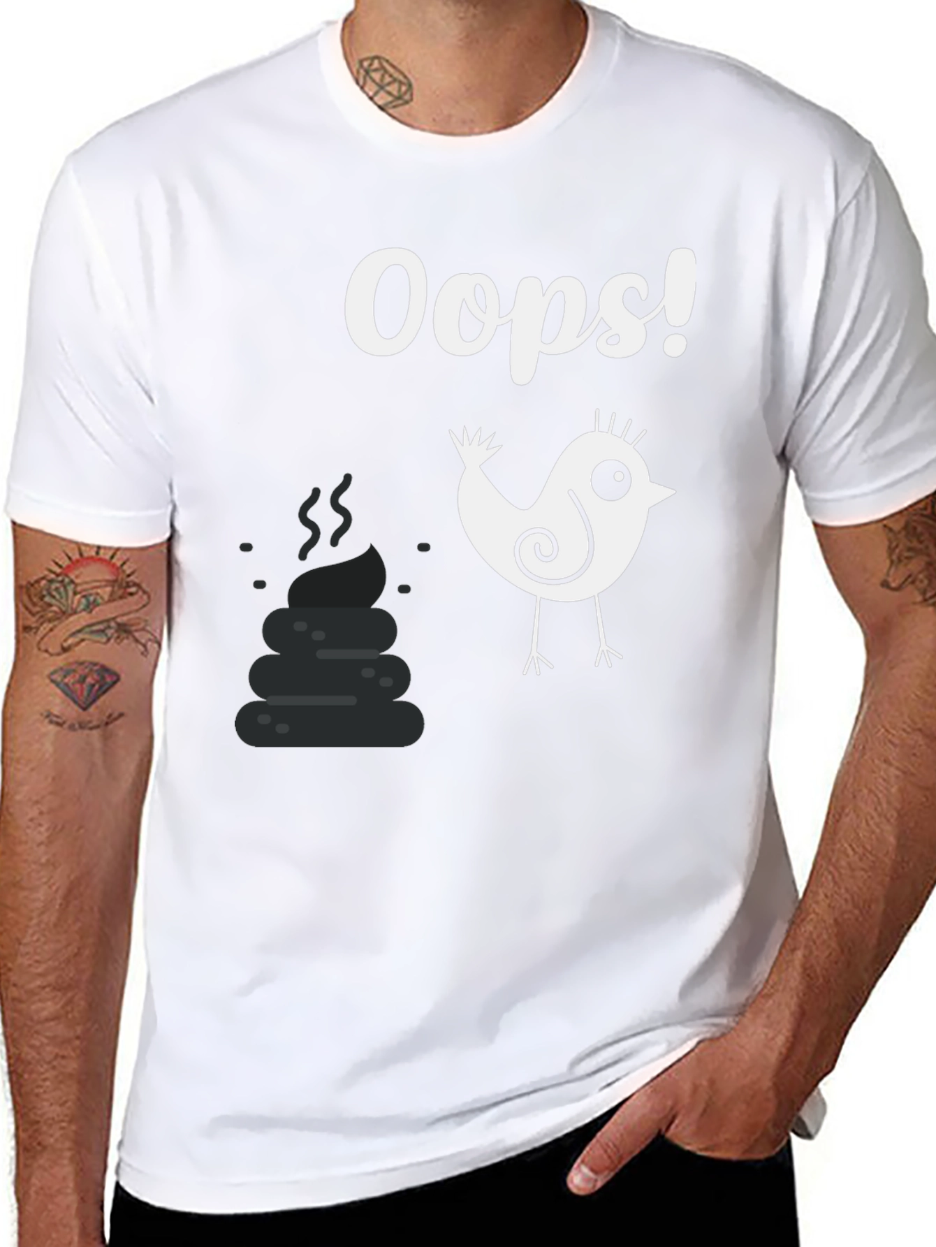 Black Oops! Bird Poop Graphic Tee - Funny Casual T-Shirt view 8