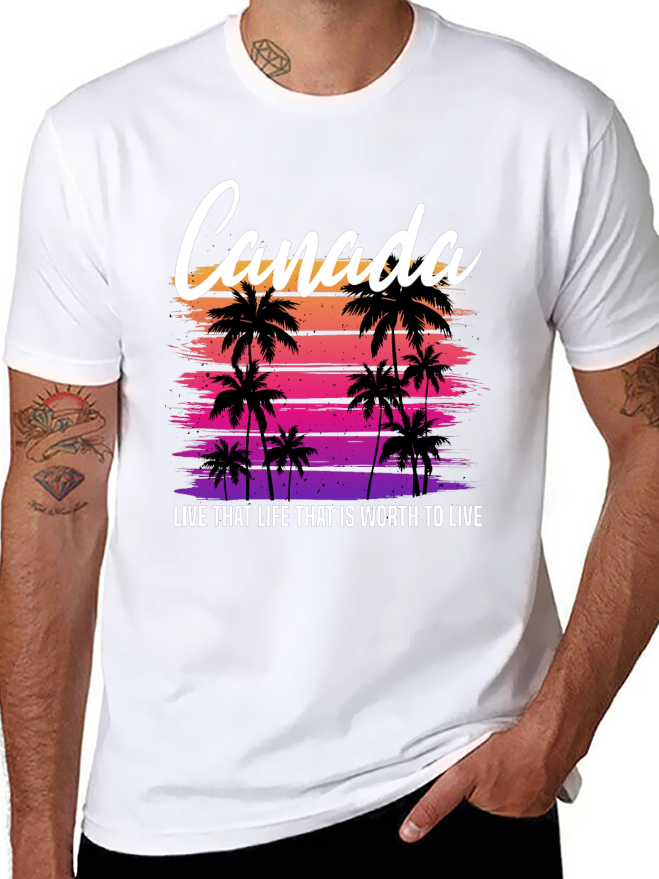 Black Canada Sunset Palm Tree T-Shirt - Live That Life Tee view 8