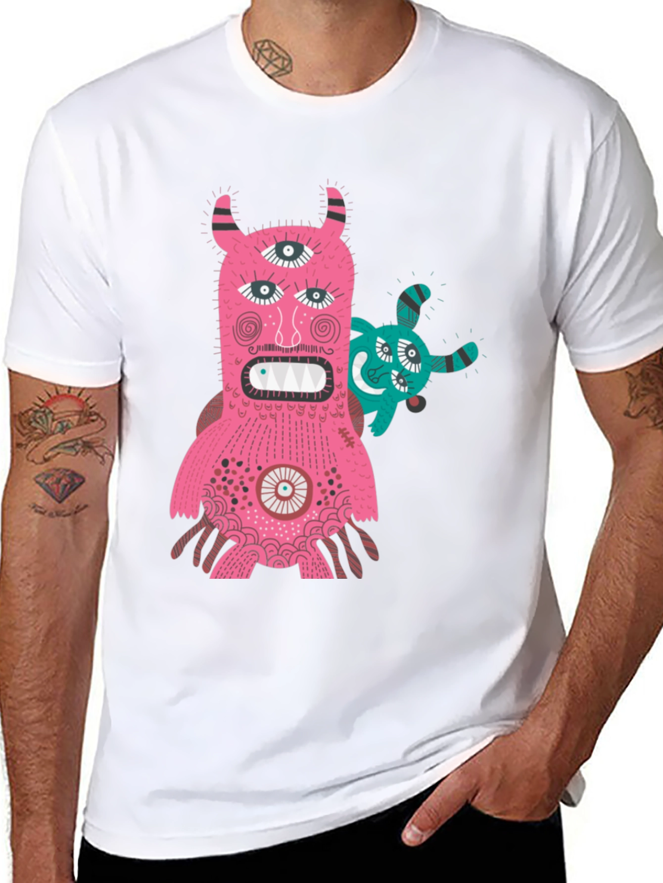 Black Monster Graphic Tee - Black T-Shirt with Fun Creature Design view 8