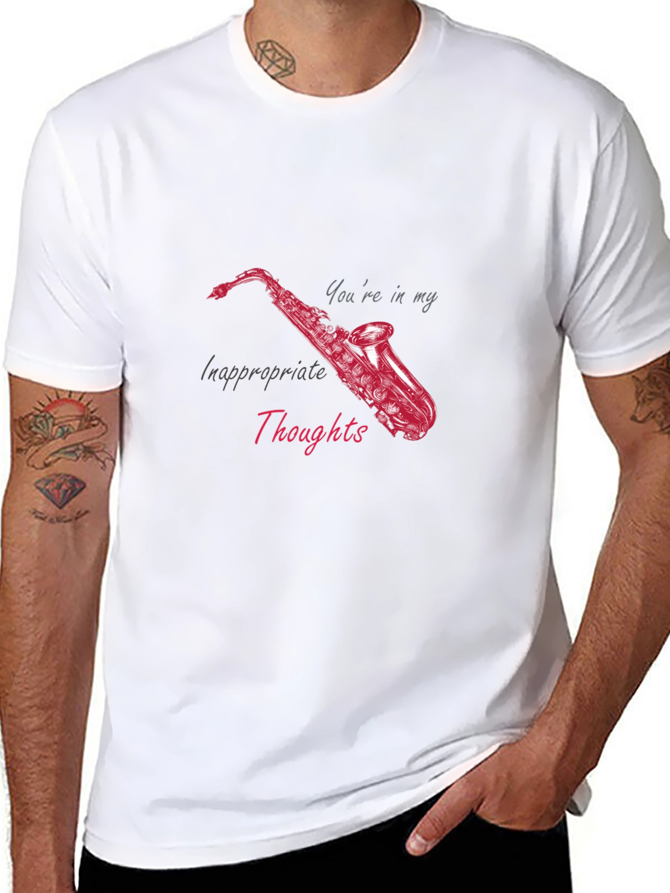 Black Inappropriate Thoughts Saxophone Graphic Tee view 8
