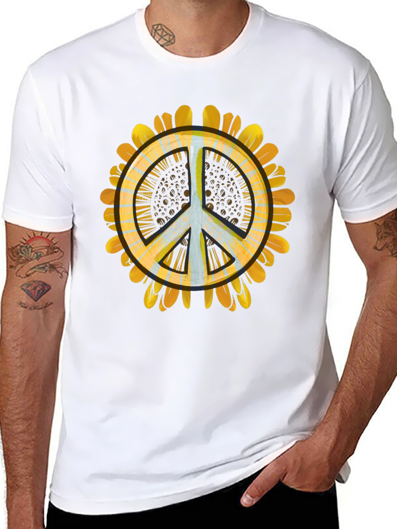 Black Peace Sunflower Graphic Tee - Relaxed Fit view 8
