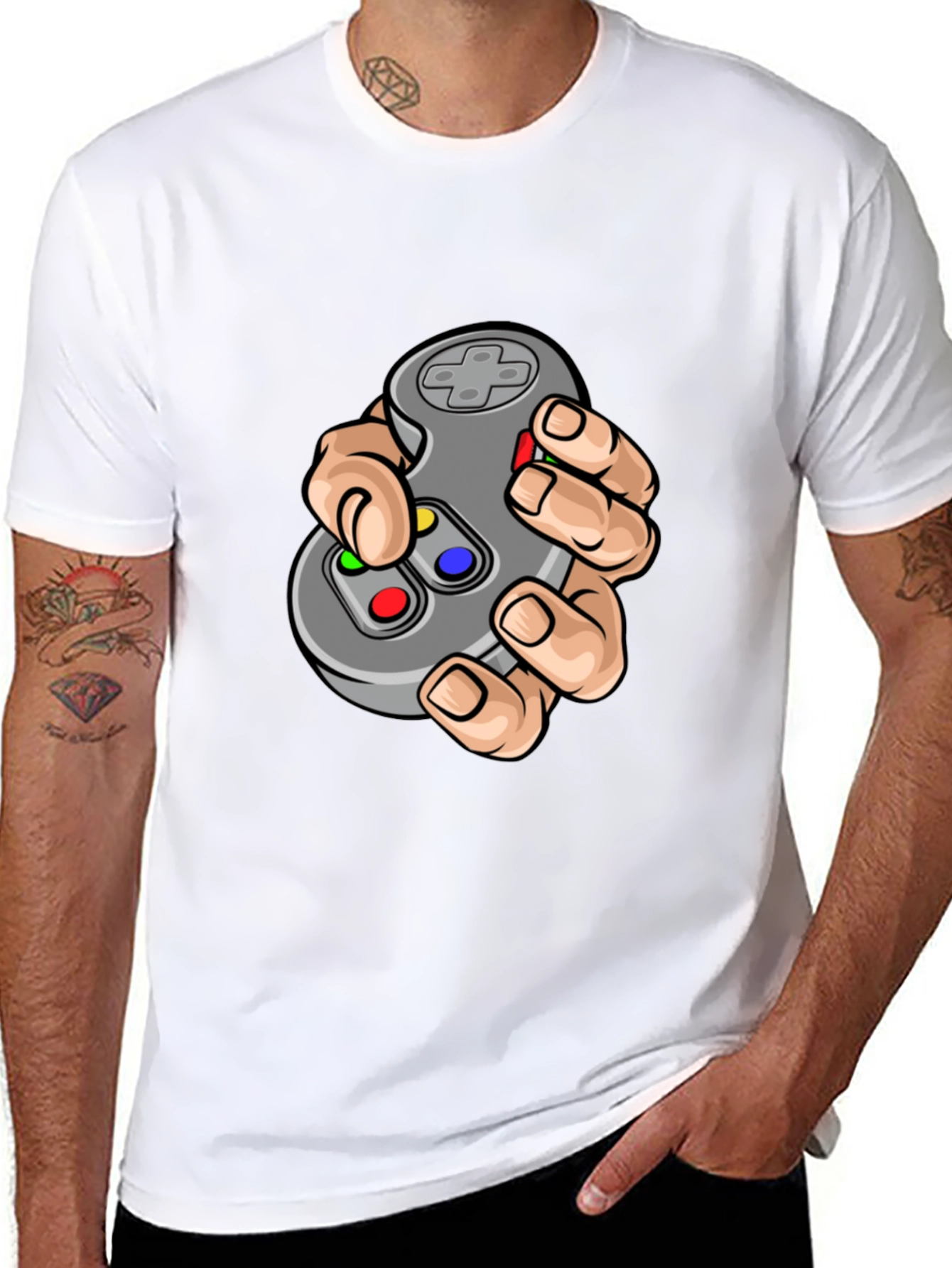 Black Gamer T-Shirt - Cartoon Controller Graphic Tee view 8