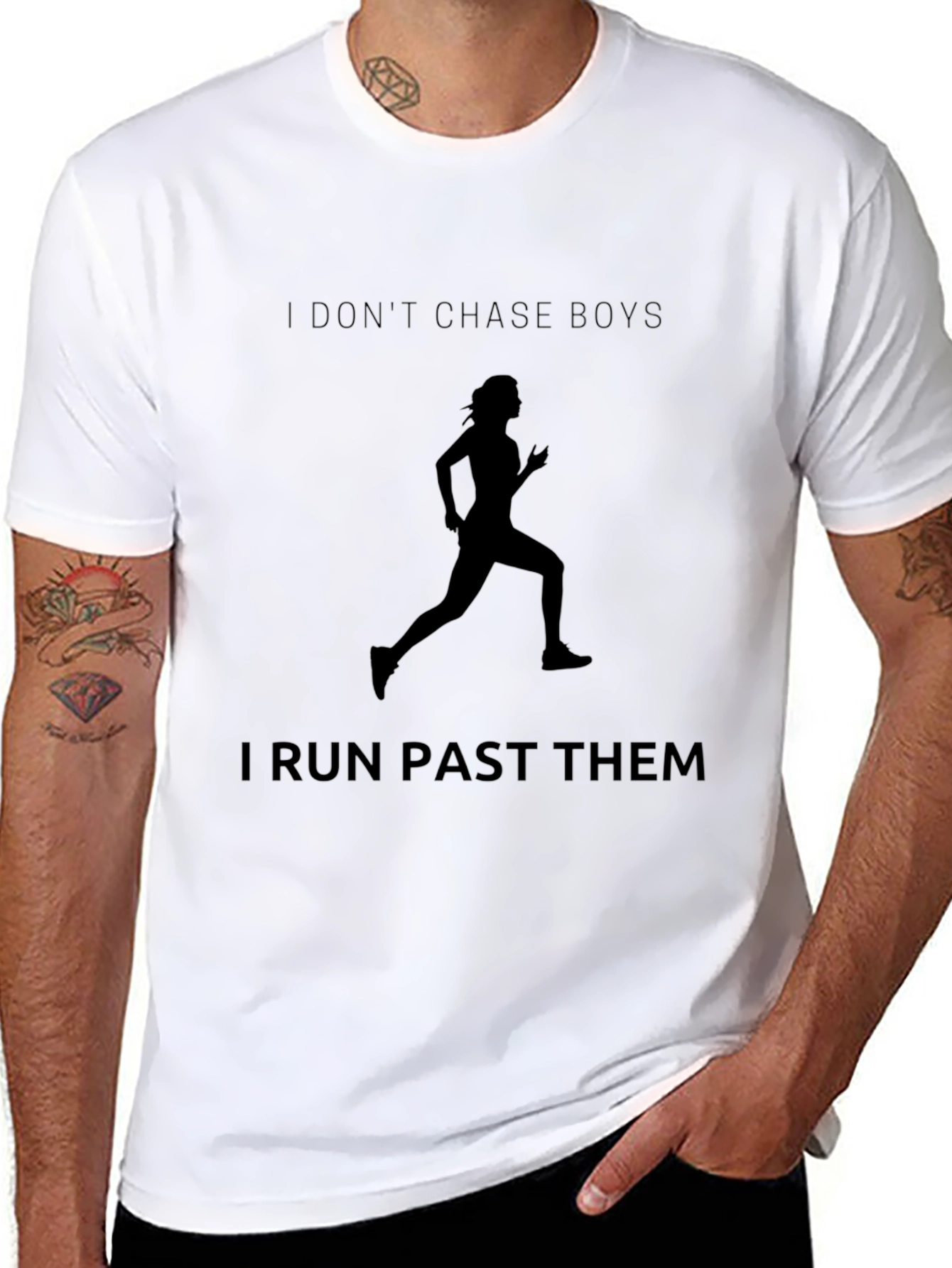 Black I Don't Chase Boys, I Run Past Them T-Shirt view 8