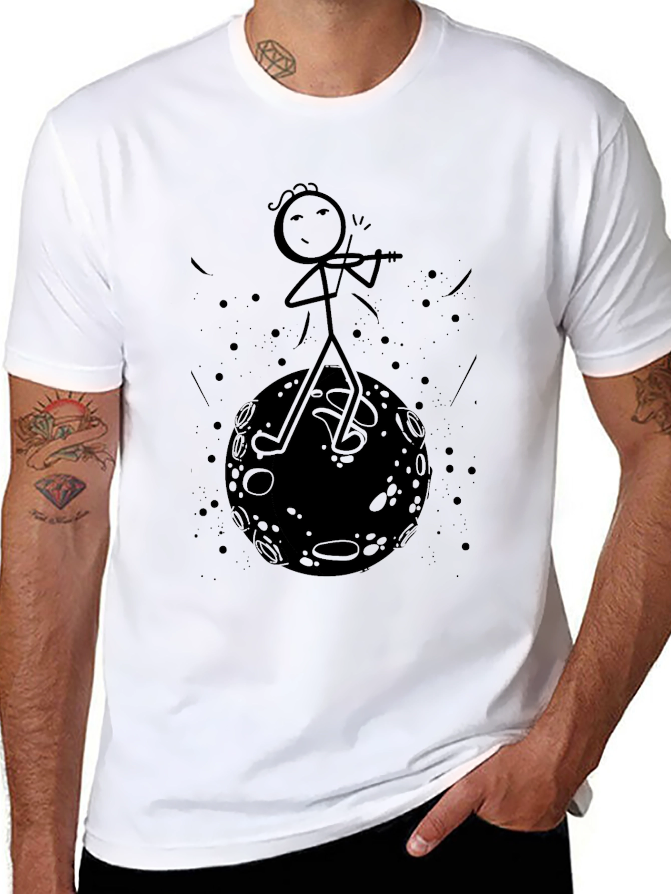 Black Stick Figure Moon Musician Black T-Shirt view 8