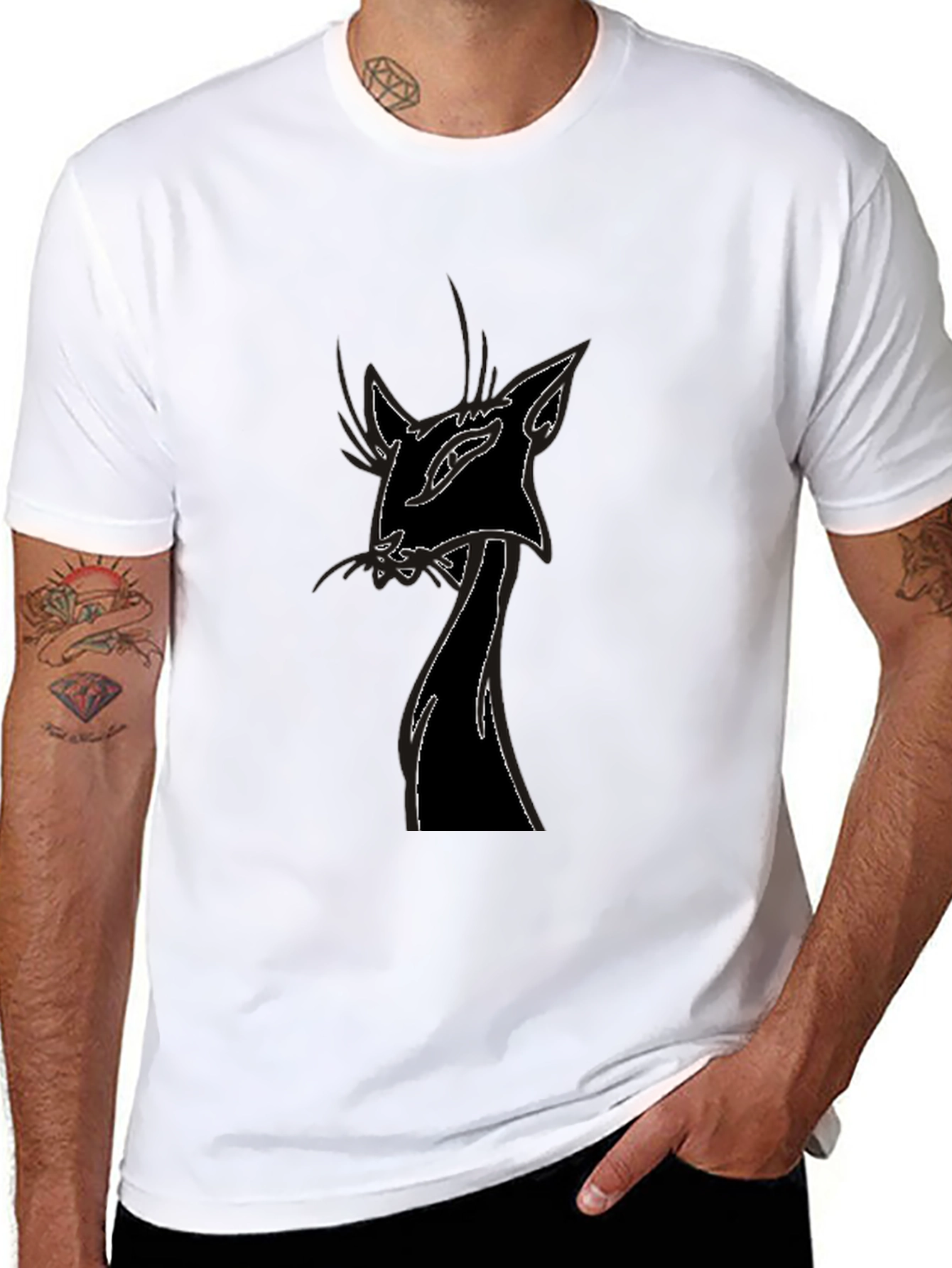 Black Men's Black Cat Graphic T-Shirt - Unique Design view 8