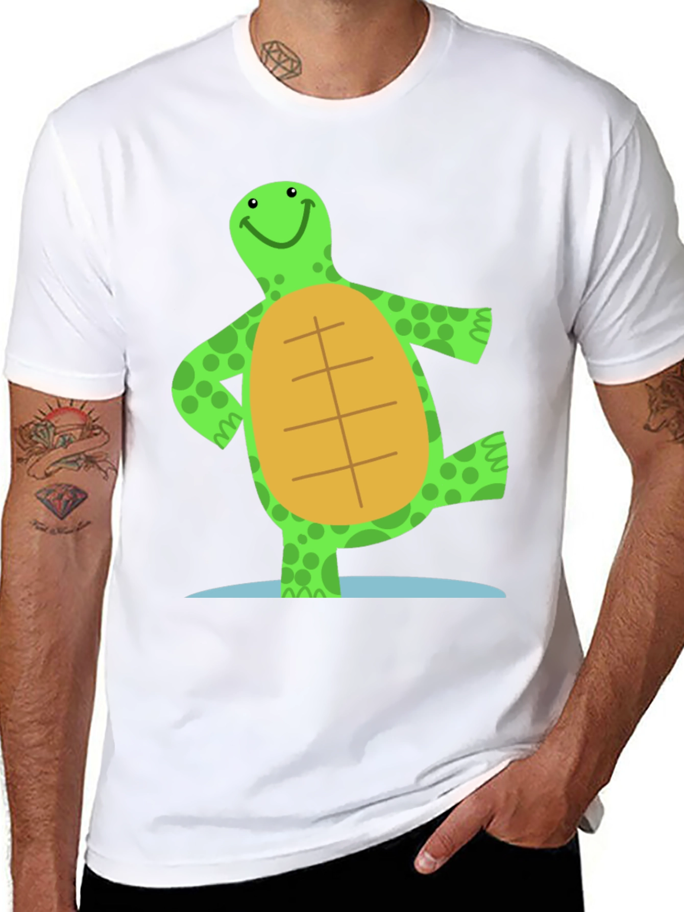 Black Cheerful Turtle Graphic Tee - Black Cotton Blend view 8