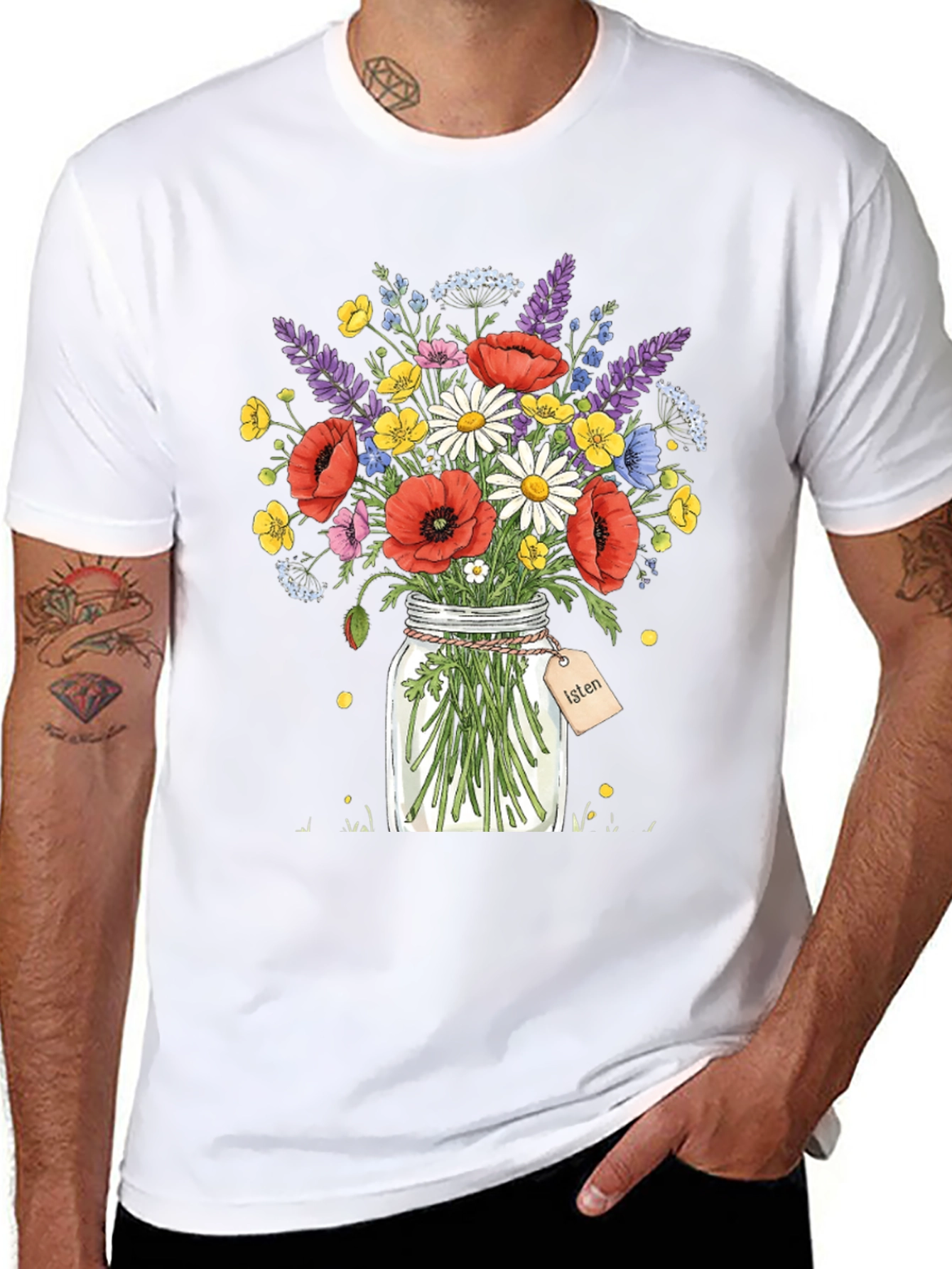Black Floral Bouquet Jar Graphic T-Shirt view 8
