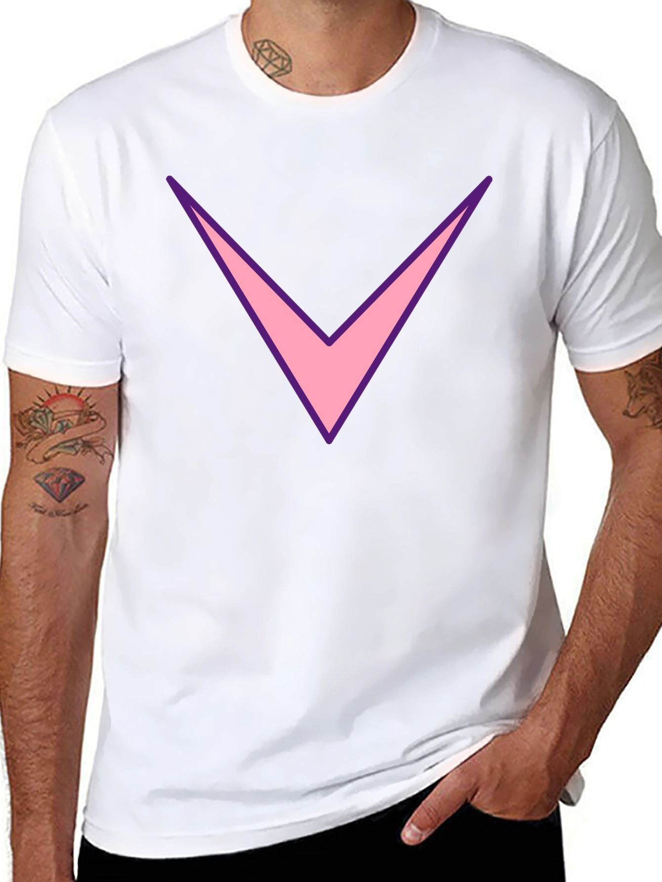 Black Men's Black T-Shirt with Pink Chevron Design view 8