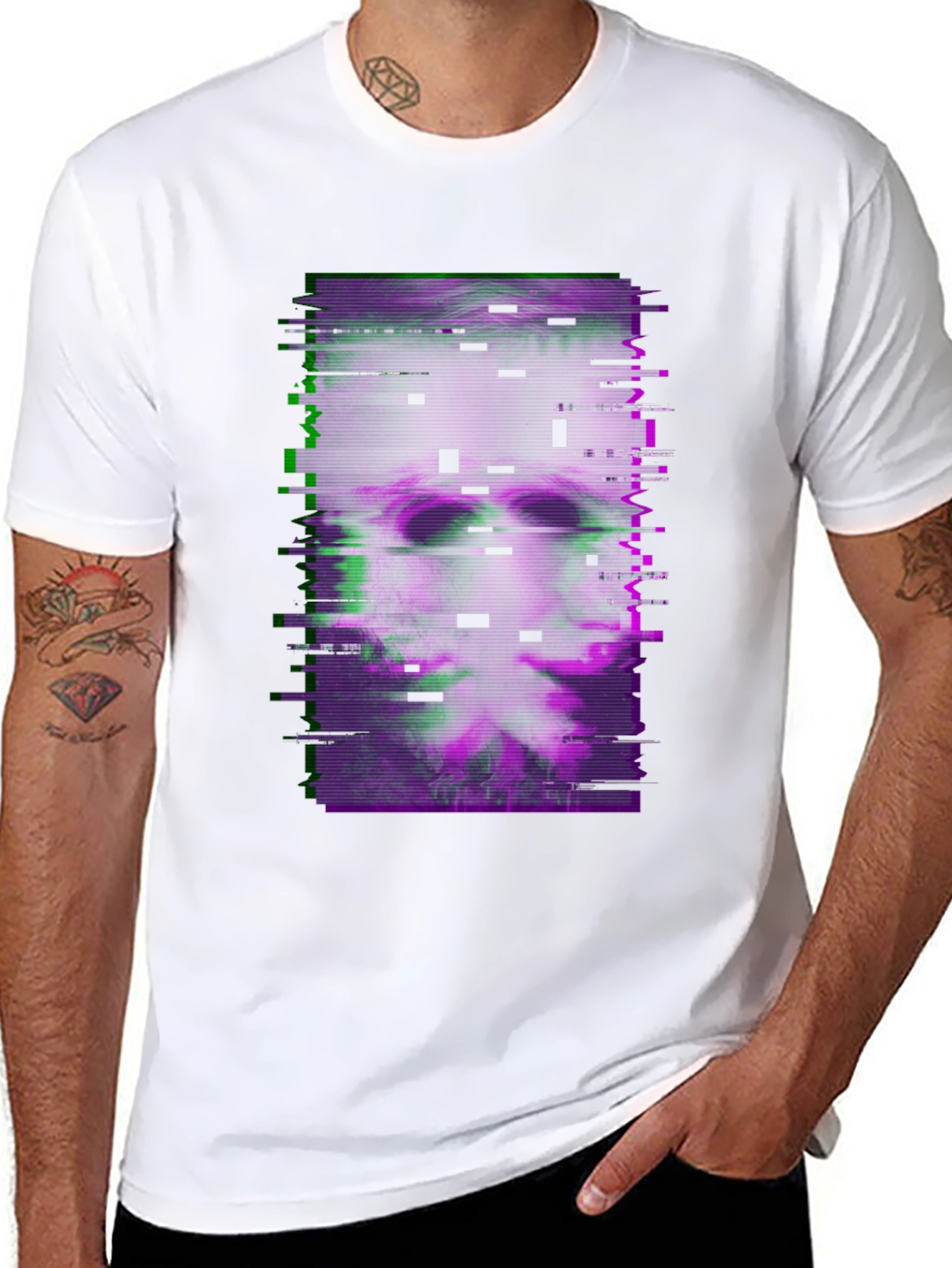 Black Glitch Art Graphic Tee - Dark Aesthetic T-Shirt view 8
