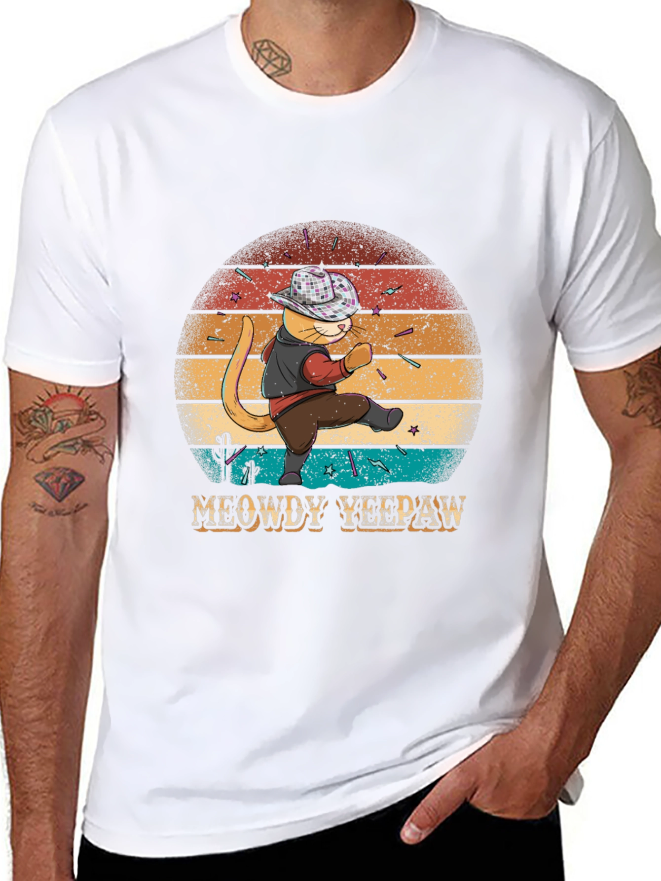 Black Meowdy Yee Paw T-Shirt - Cowboy Cat Tee view 8